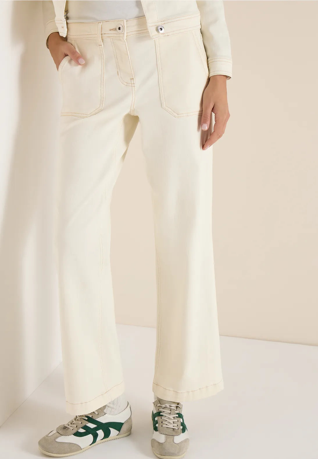 Cecil Neele Patch Pocket Jeans In Pearl Beige