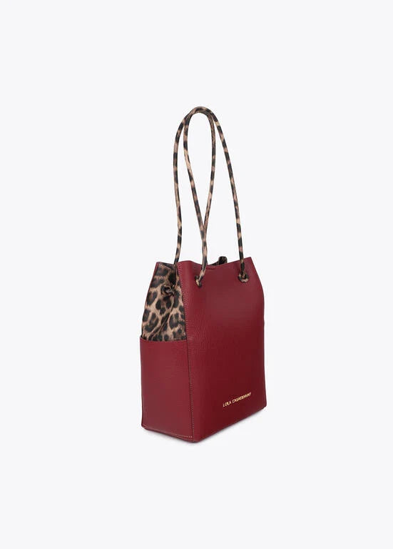 Two tone faux leather shopper in Bordeaux