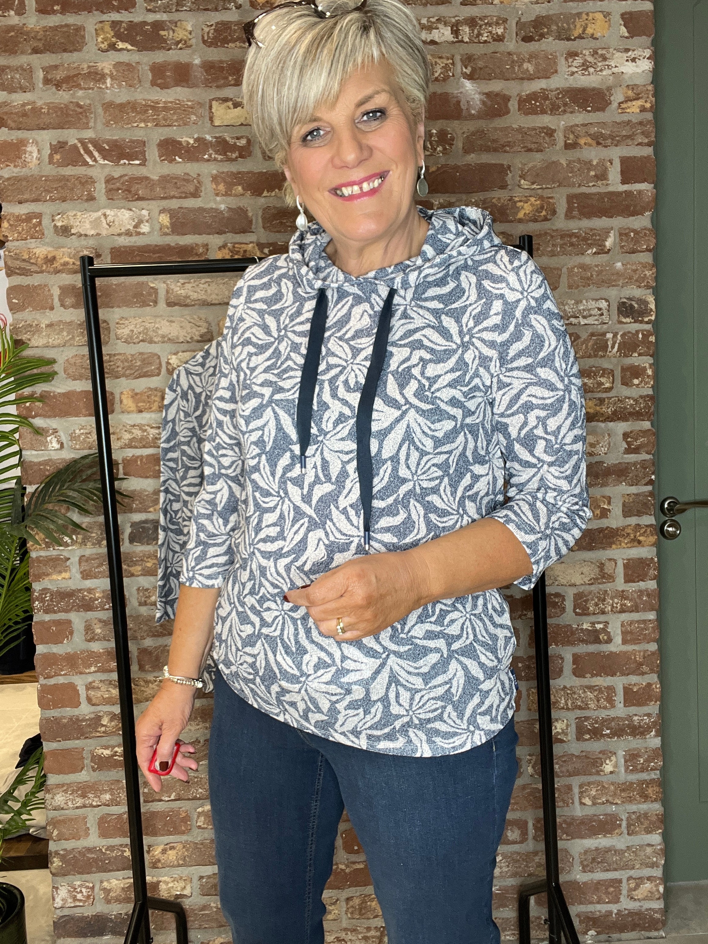 Cecil floral print hoodie In sporty denim