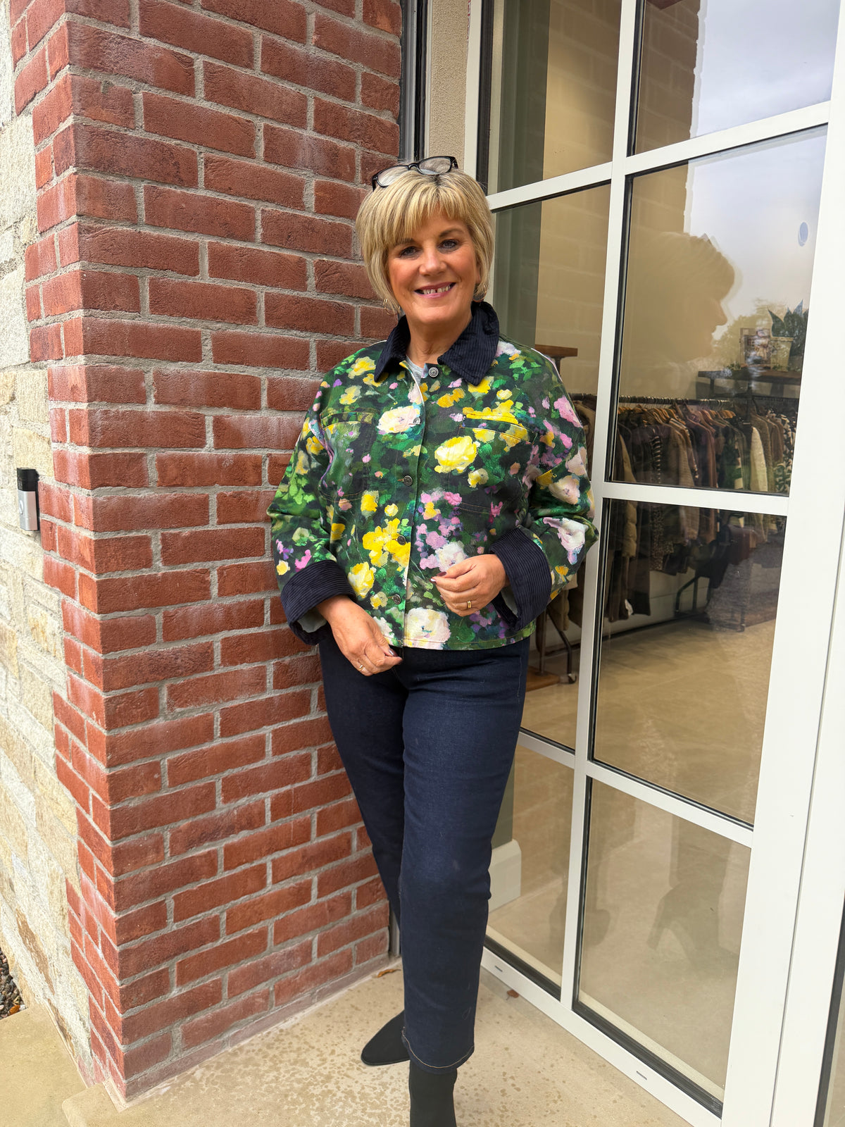 Nulissa floral jacket in botanical garden