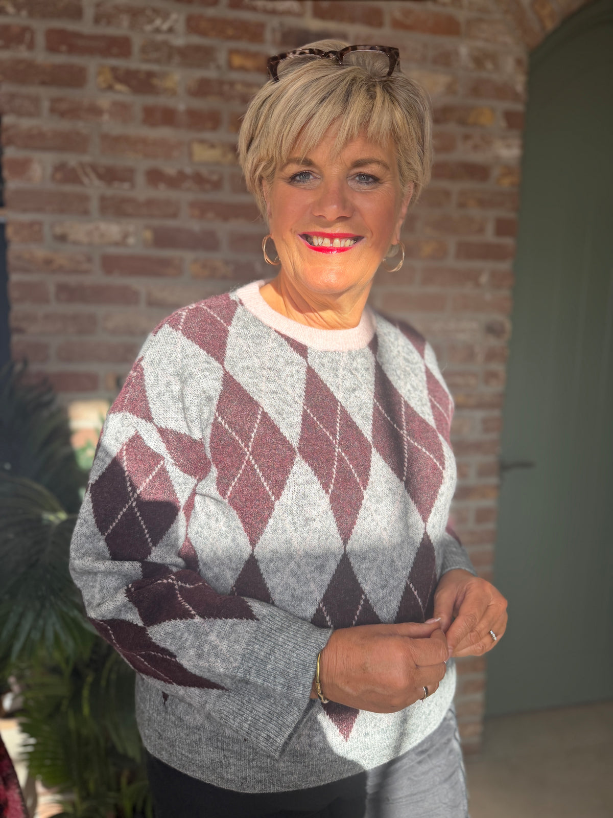 Nutikla diamond pullover in medium grey melange