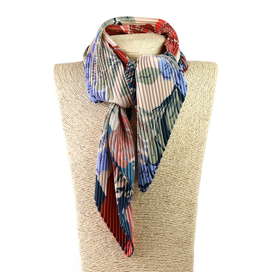 Pom floral Print Pleated Neck Scarf In Red & blue