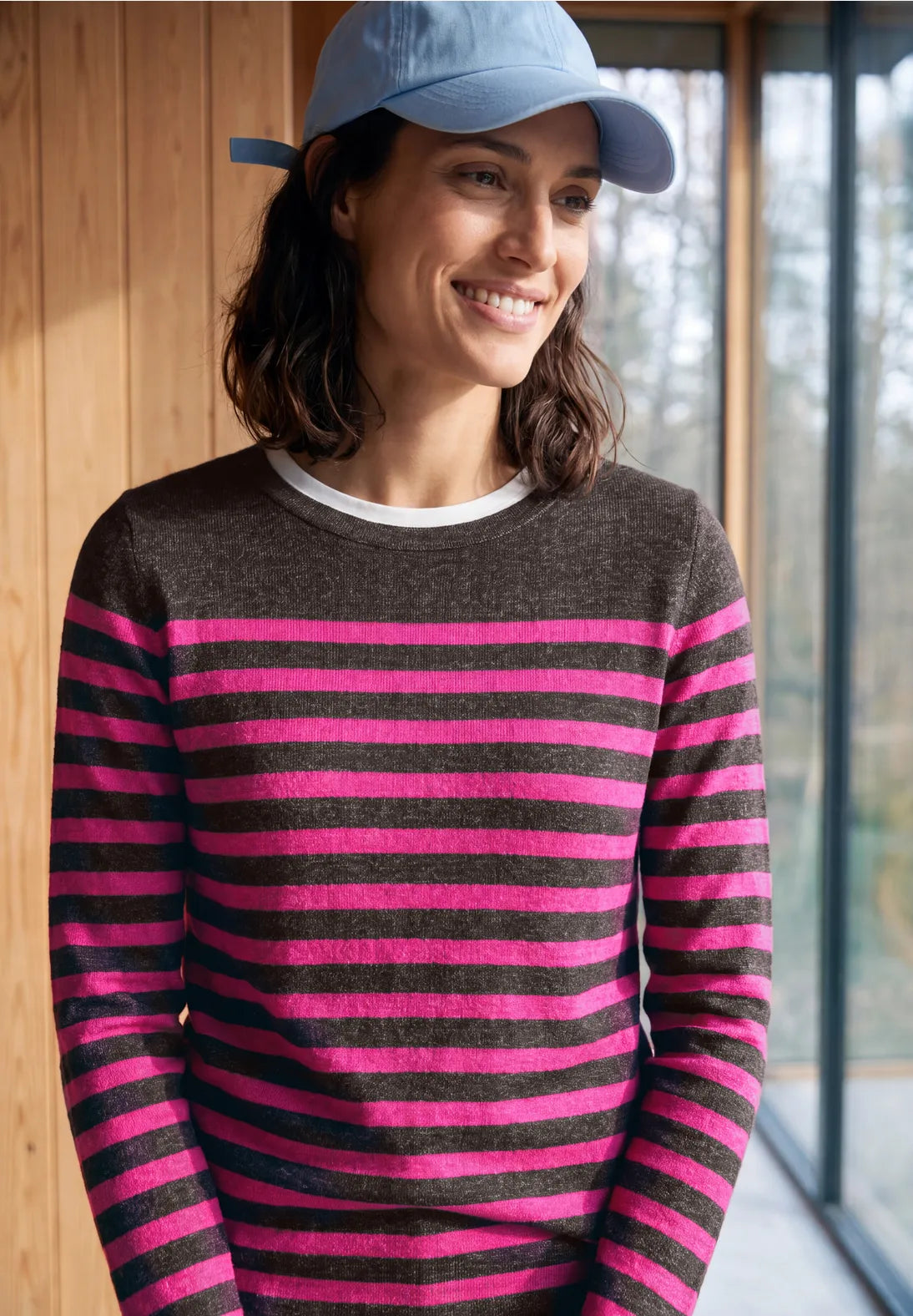 Striped jumper in truffle brown melange