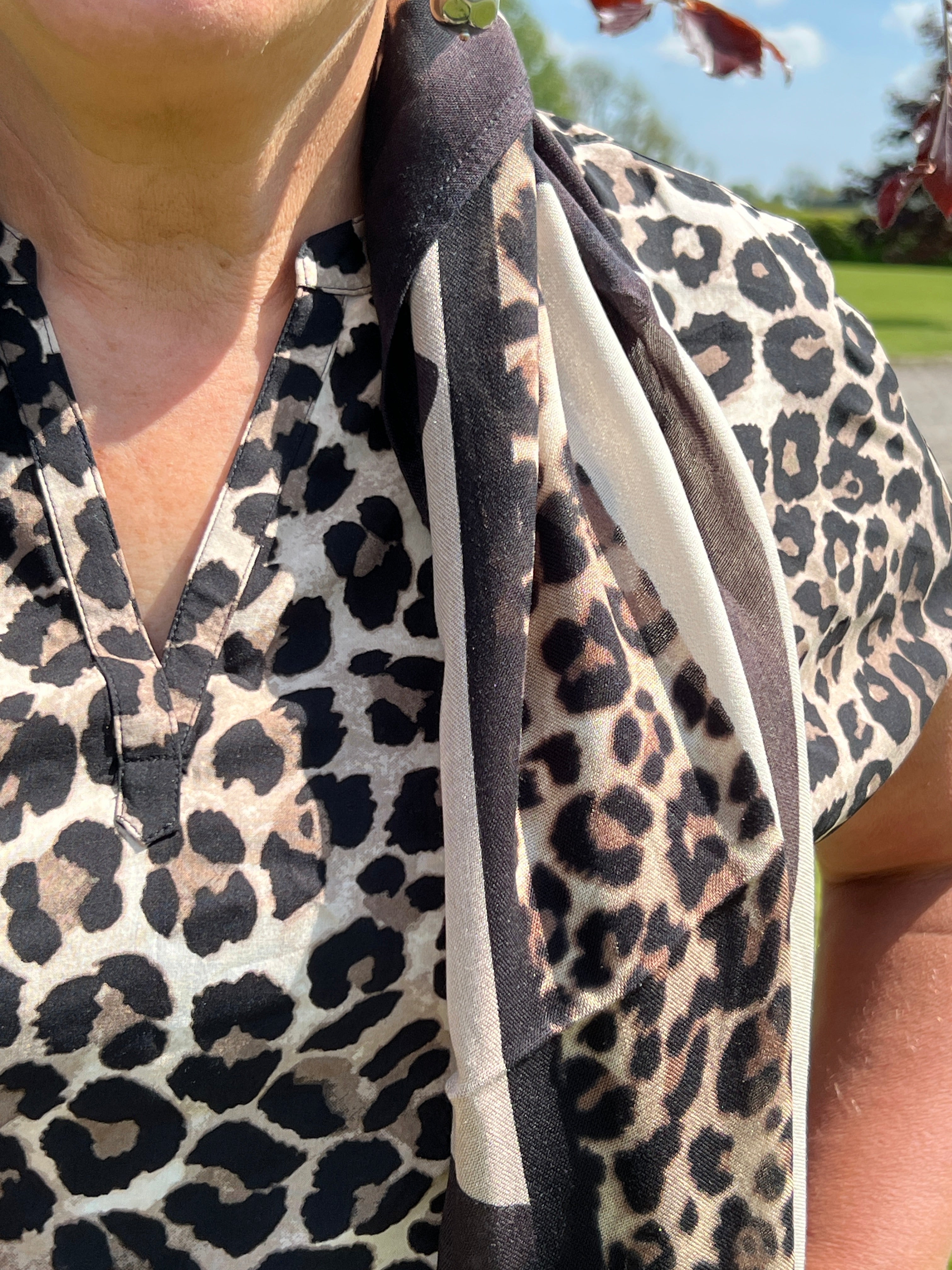 Street One Split Neck Leo Blouse In black