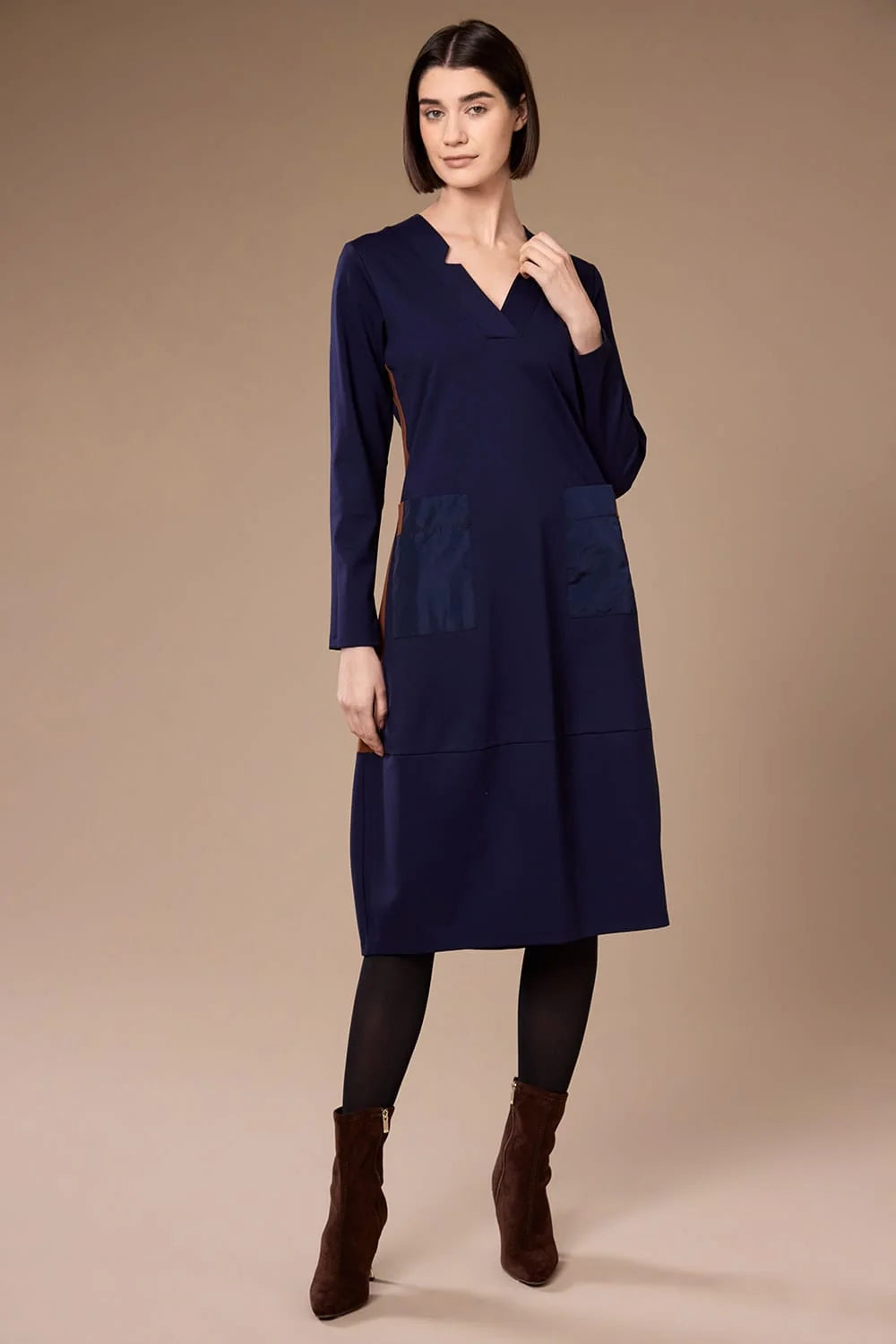 Peruzzi Contrast Stripe Dress In Navy & Ginger