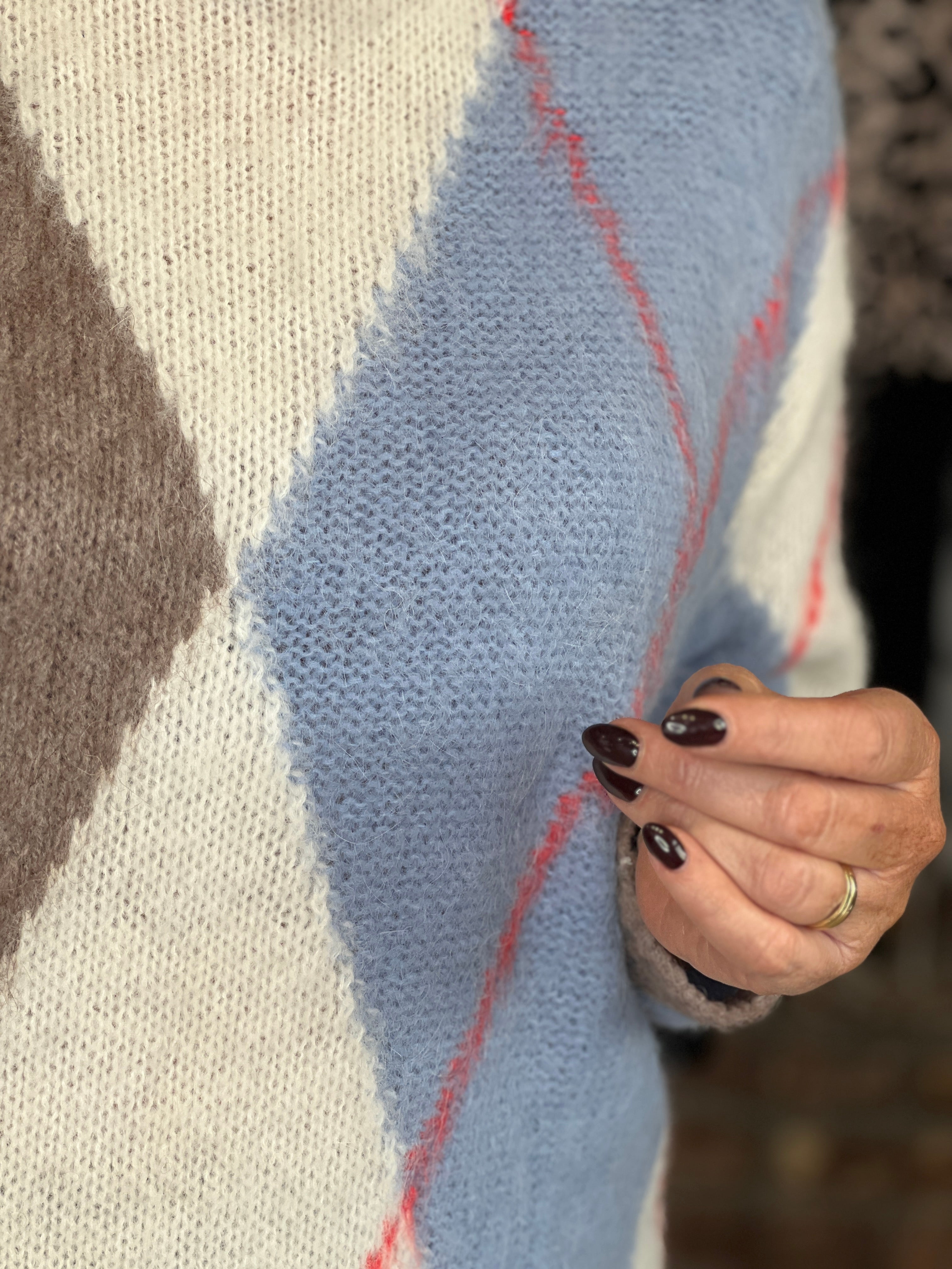 Oui Jacquard Pullover In Blue & White