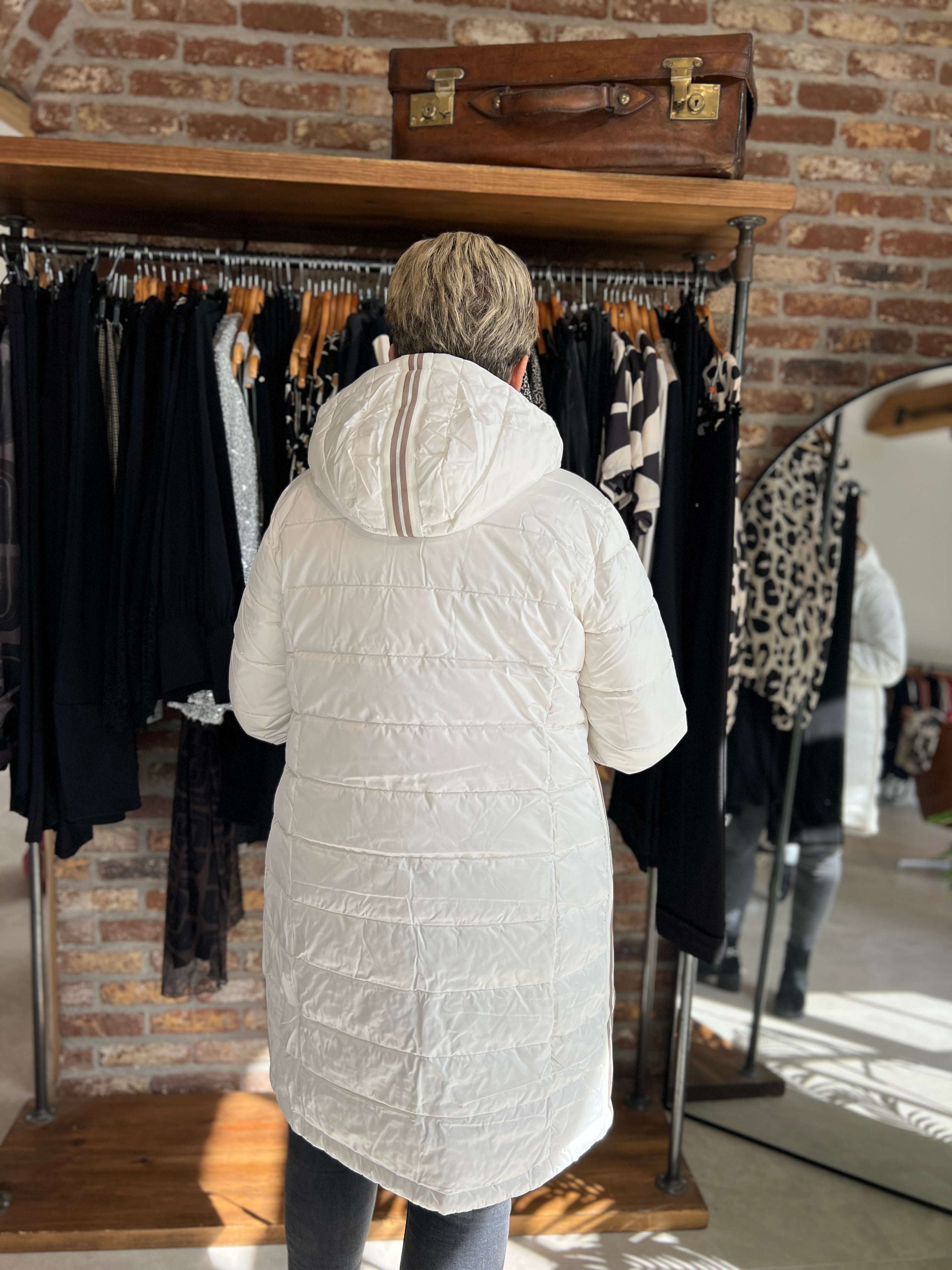 Monari Quilted Coat With Stripes In Cashmere