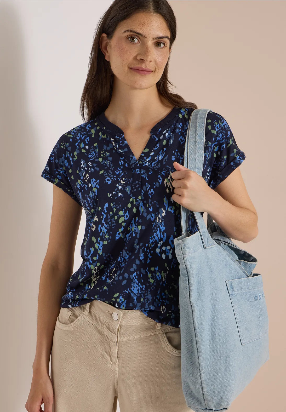 Cecil Minimal Print T-shirt In Urban Dark Blue