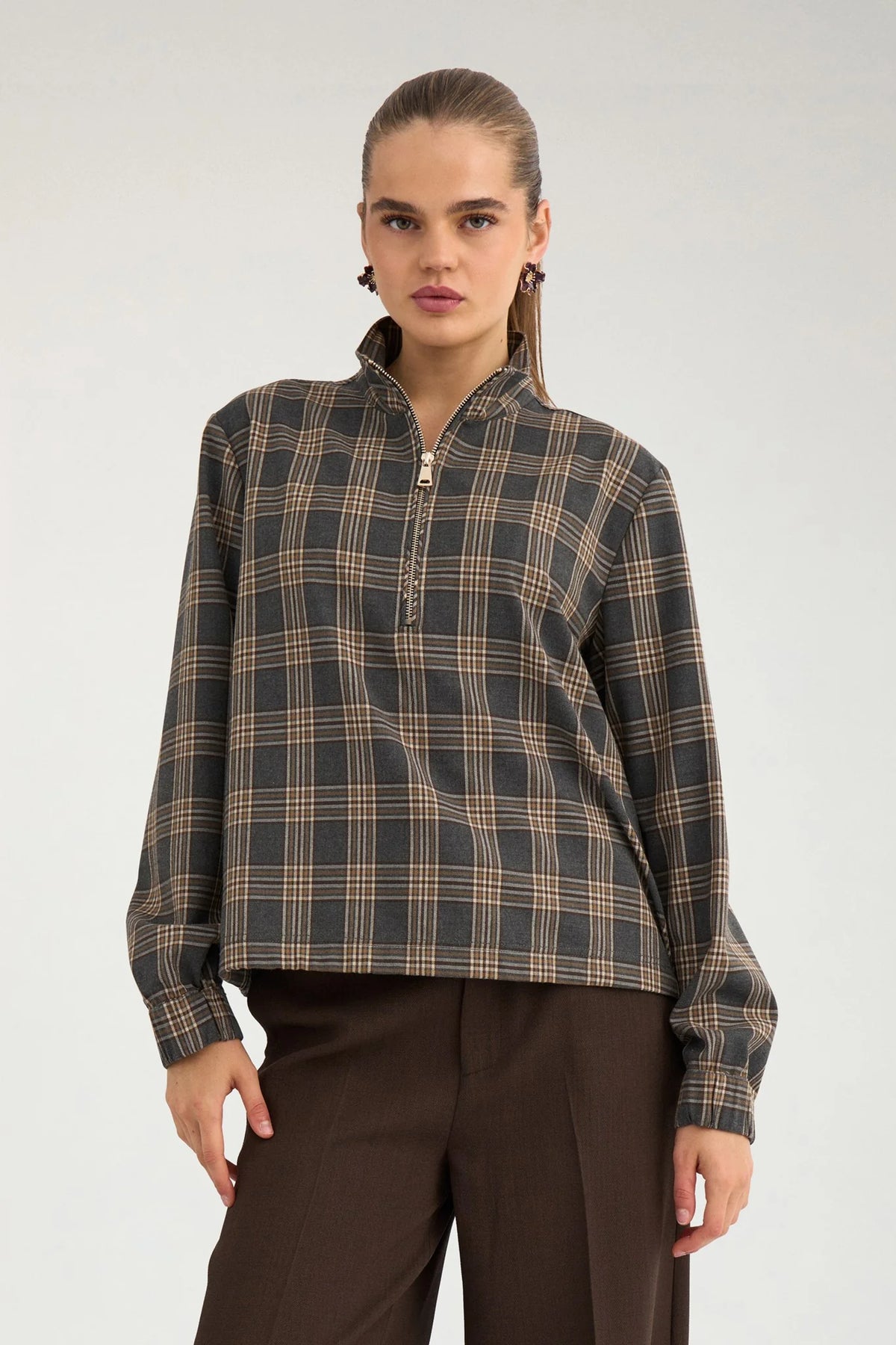 Nukamala zip sweatshirt in dark grey melange