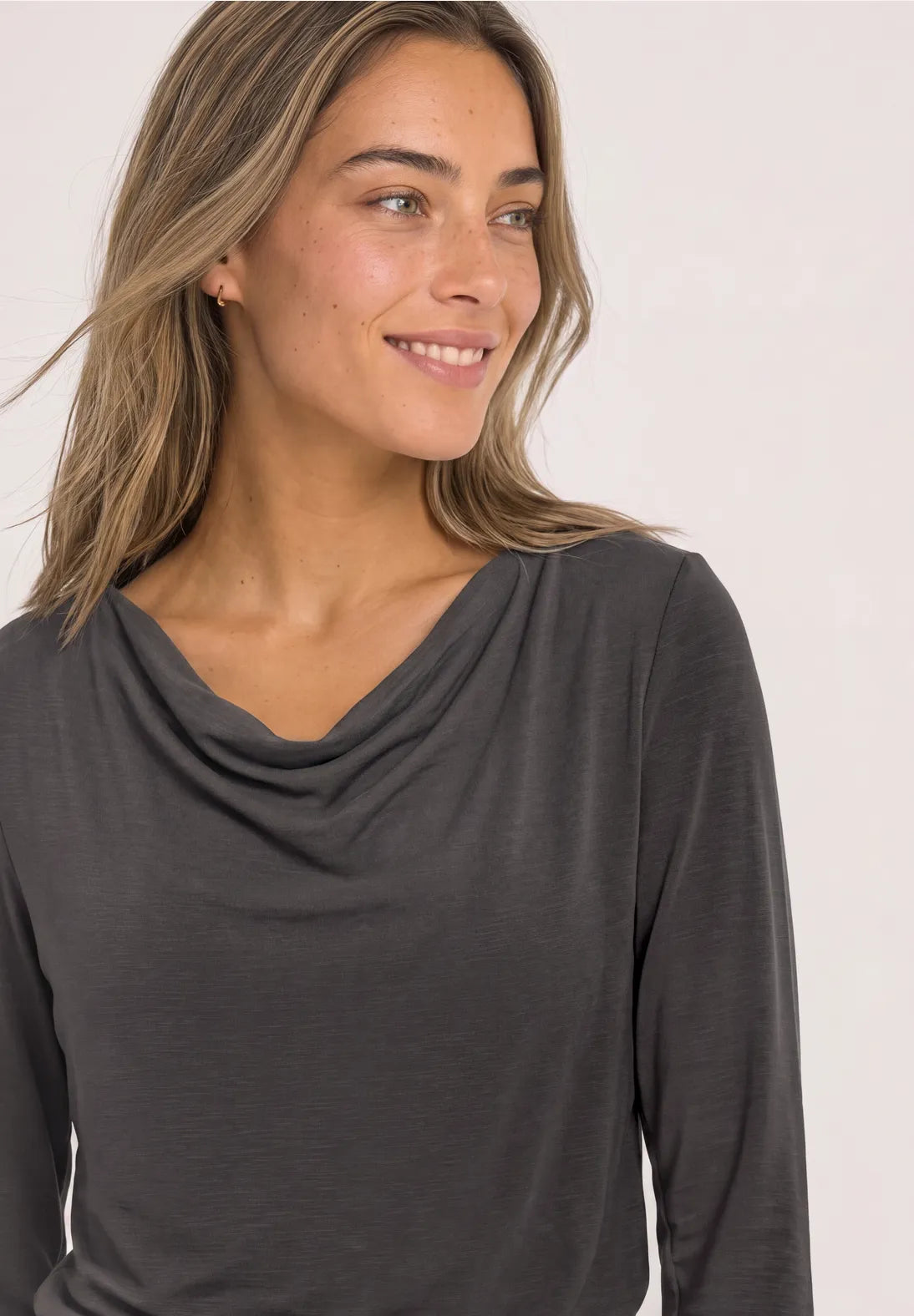 Silk waterfall top in black coffee