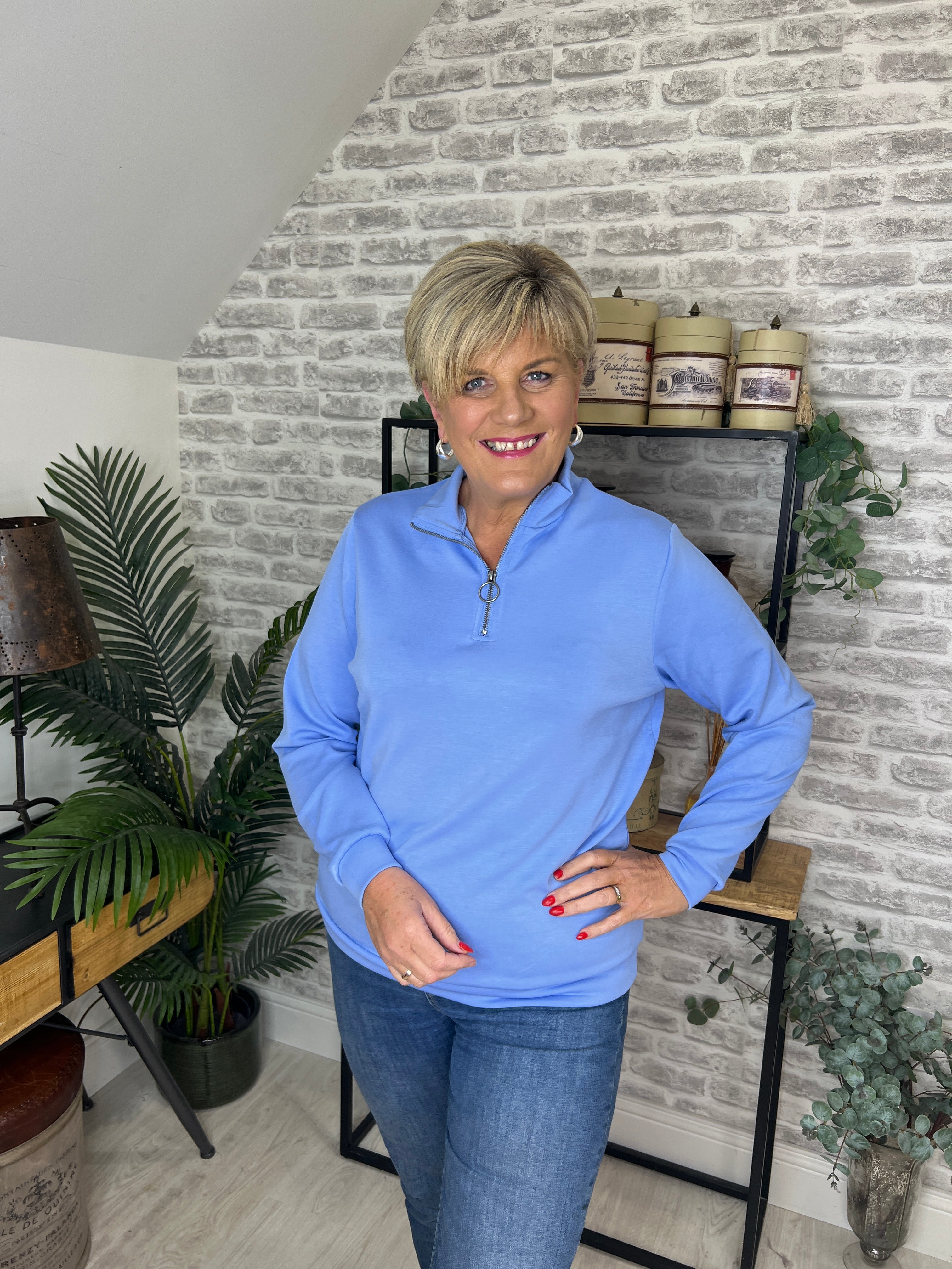 Soya Concept Banu zipped Sweatshirt In Light Blue