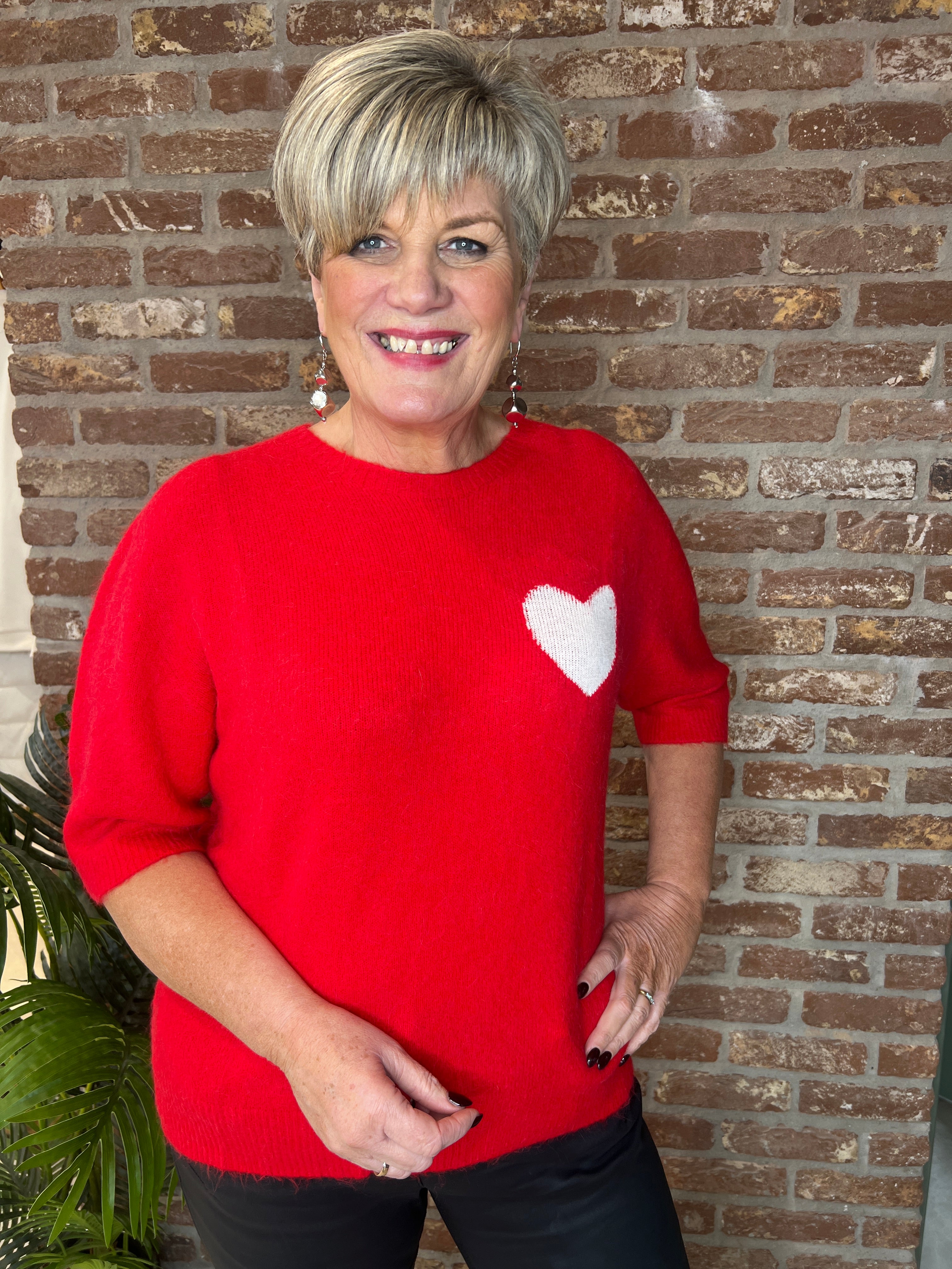 Oui Pullover With Heart In High Risk Red