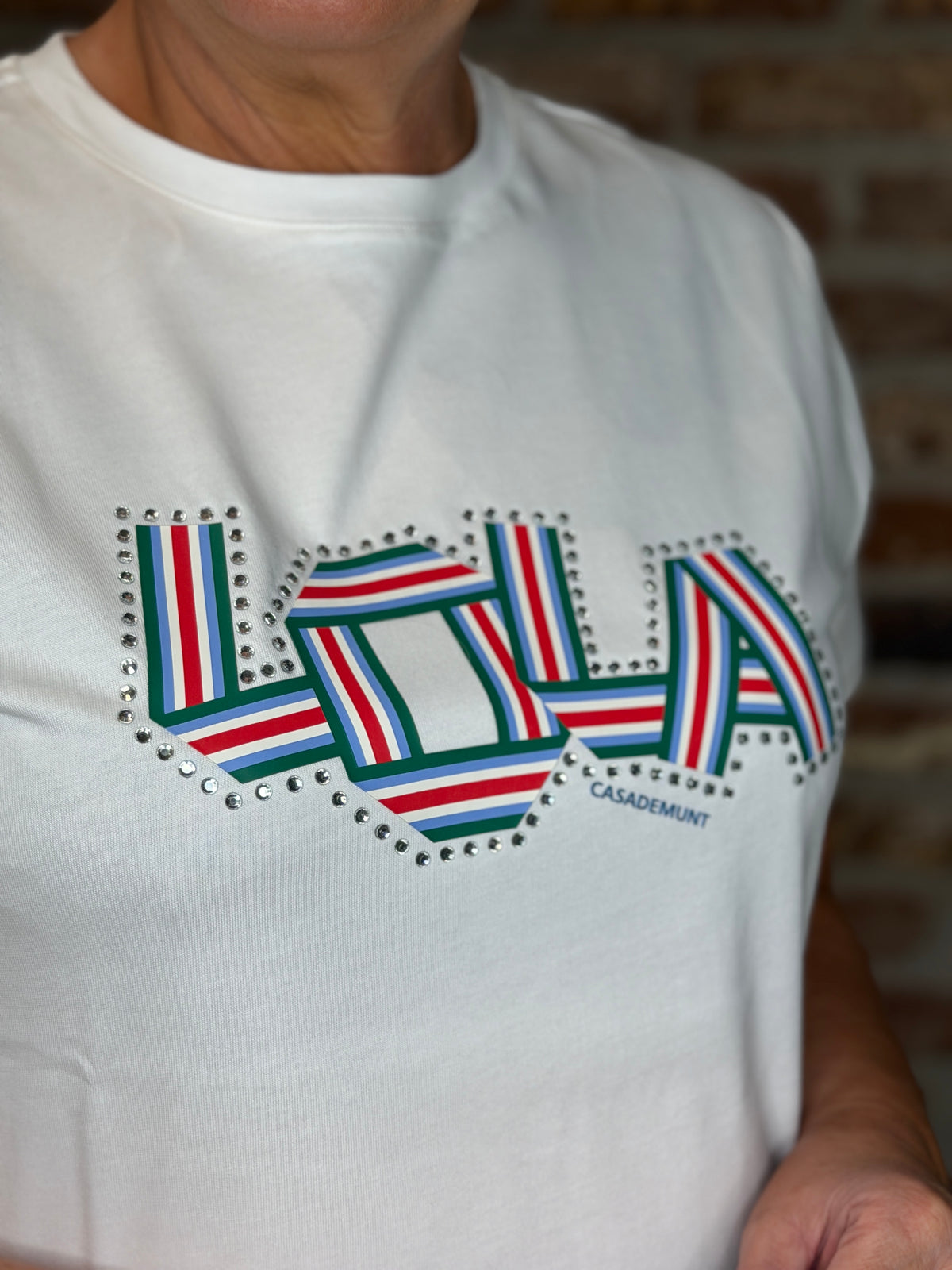 T-shirt with crystal fabric bands in white