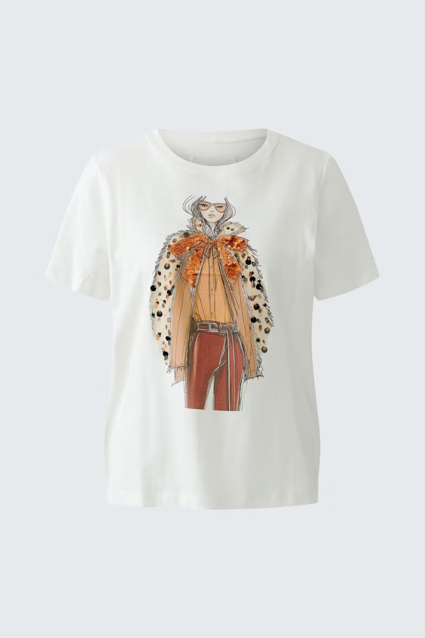 Placed print t-shirt in spring gardenia