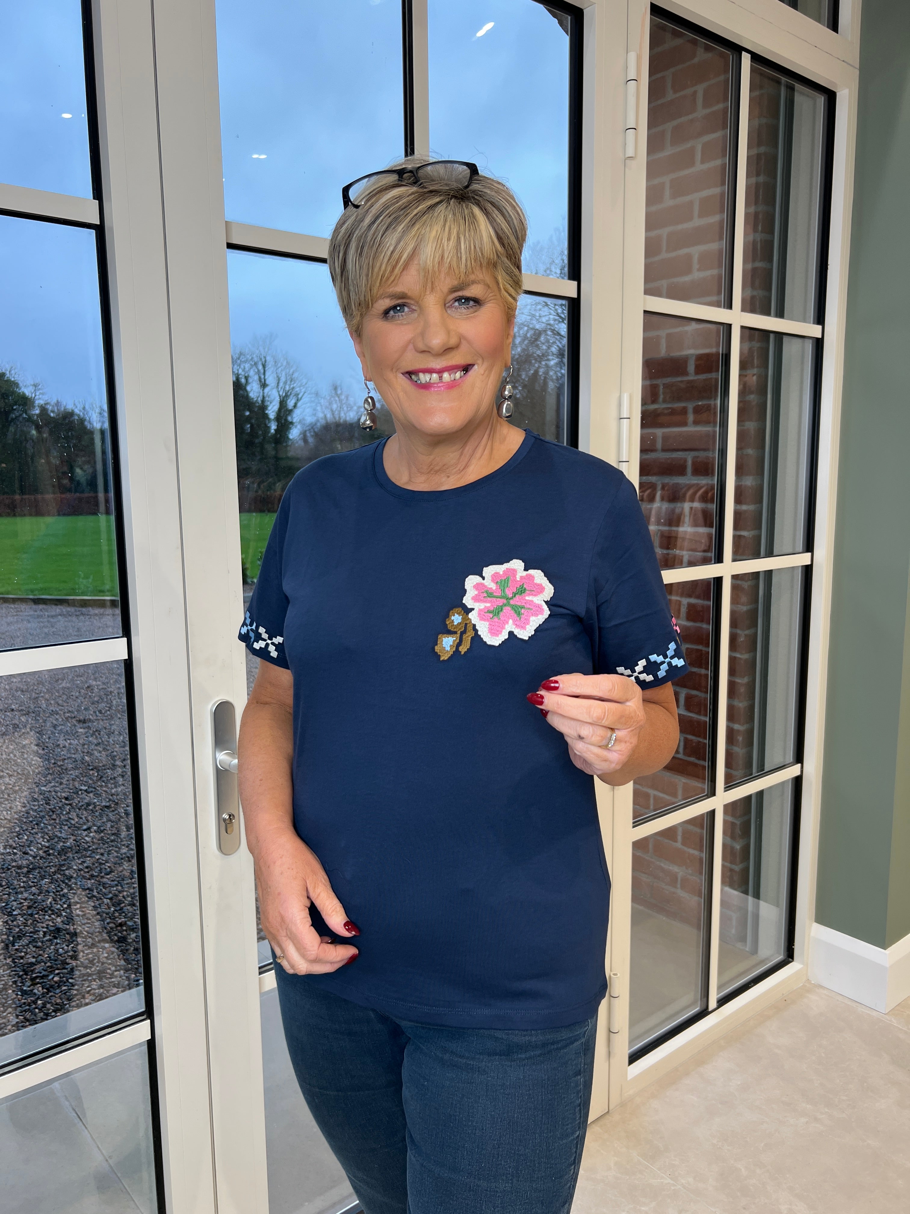 Culture Embroidery T-shirt In Dress Blue