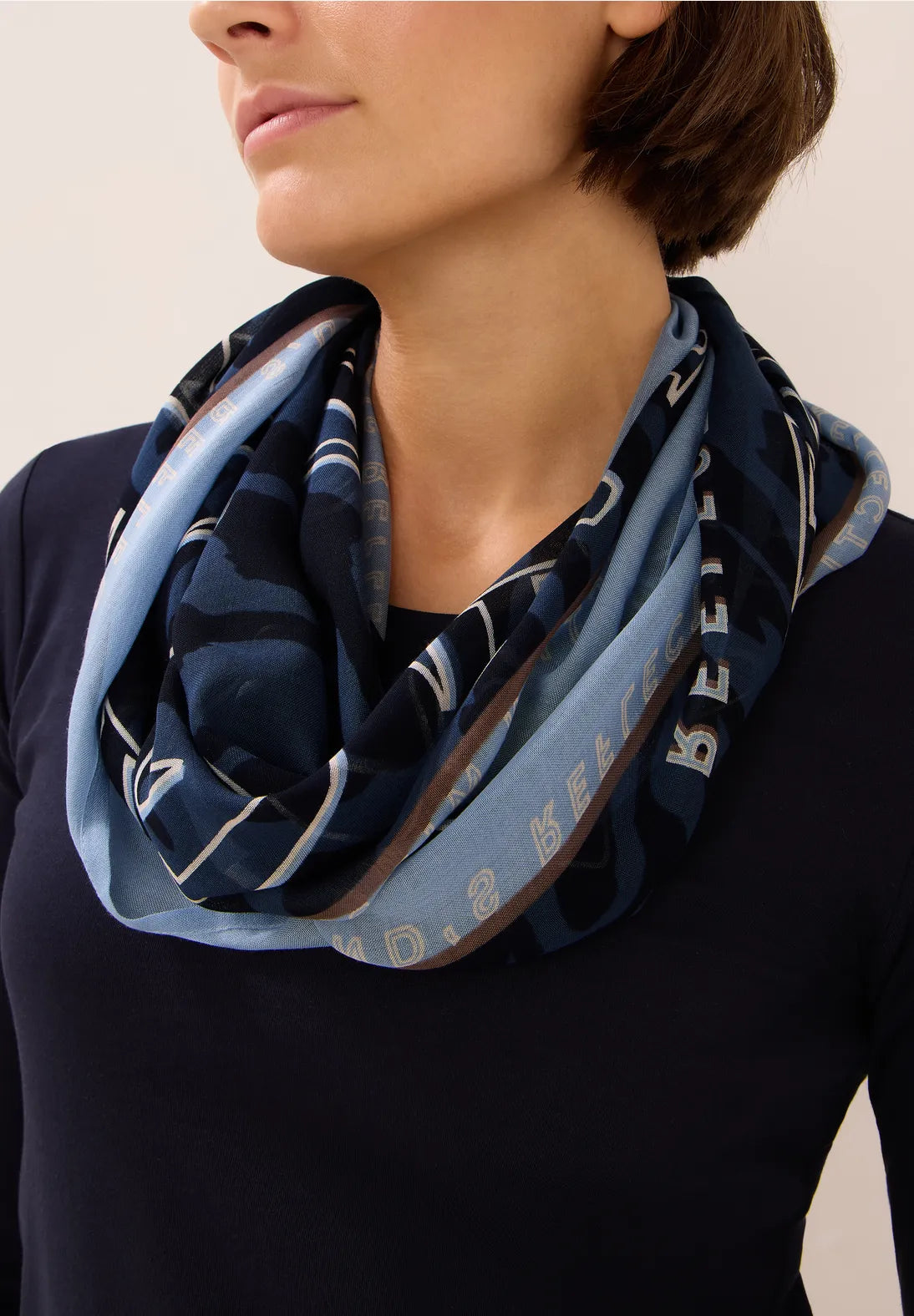 Cecil Print Loop Snood In Urban Dark Blue