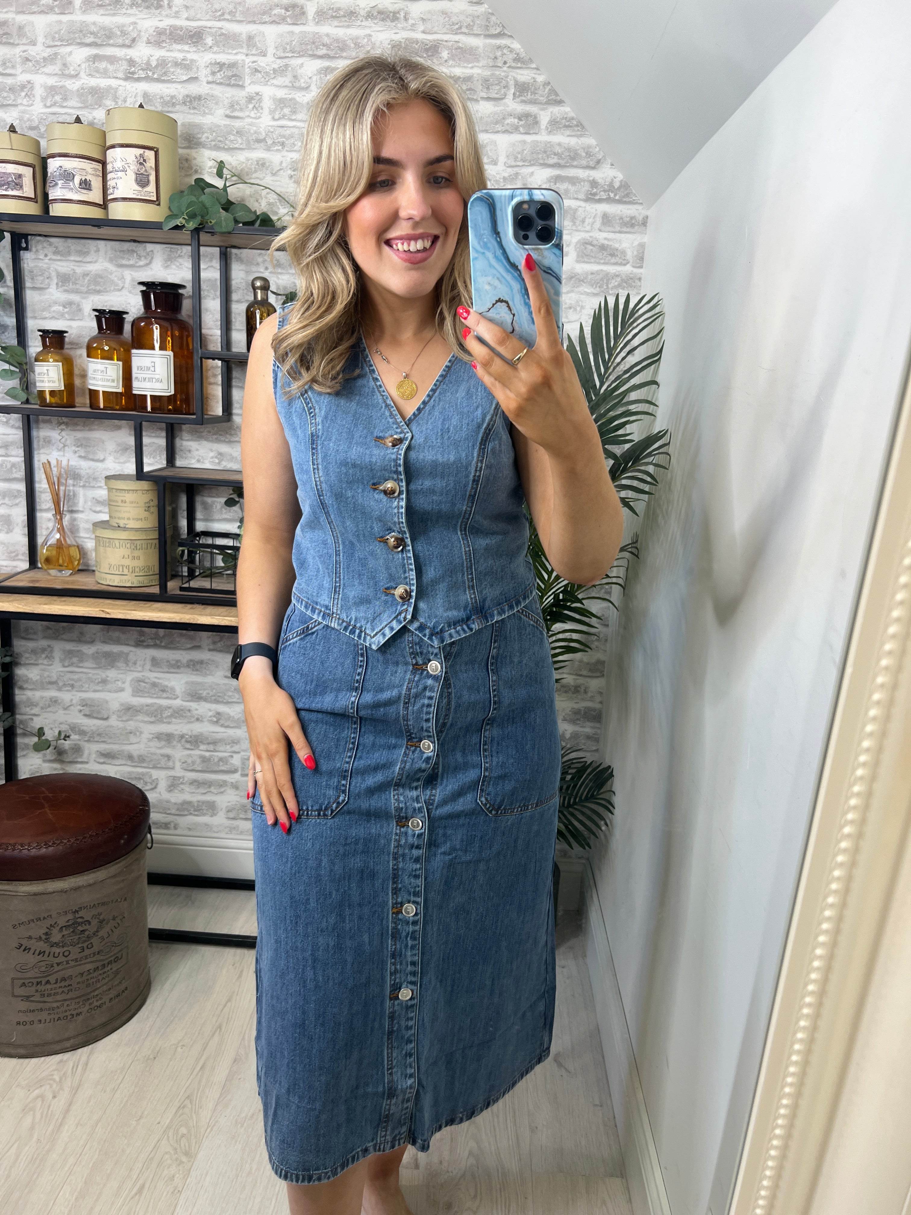 FRNCH Catty Blue Jean Skirt