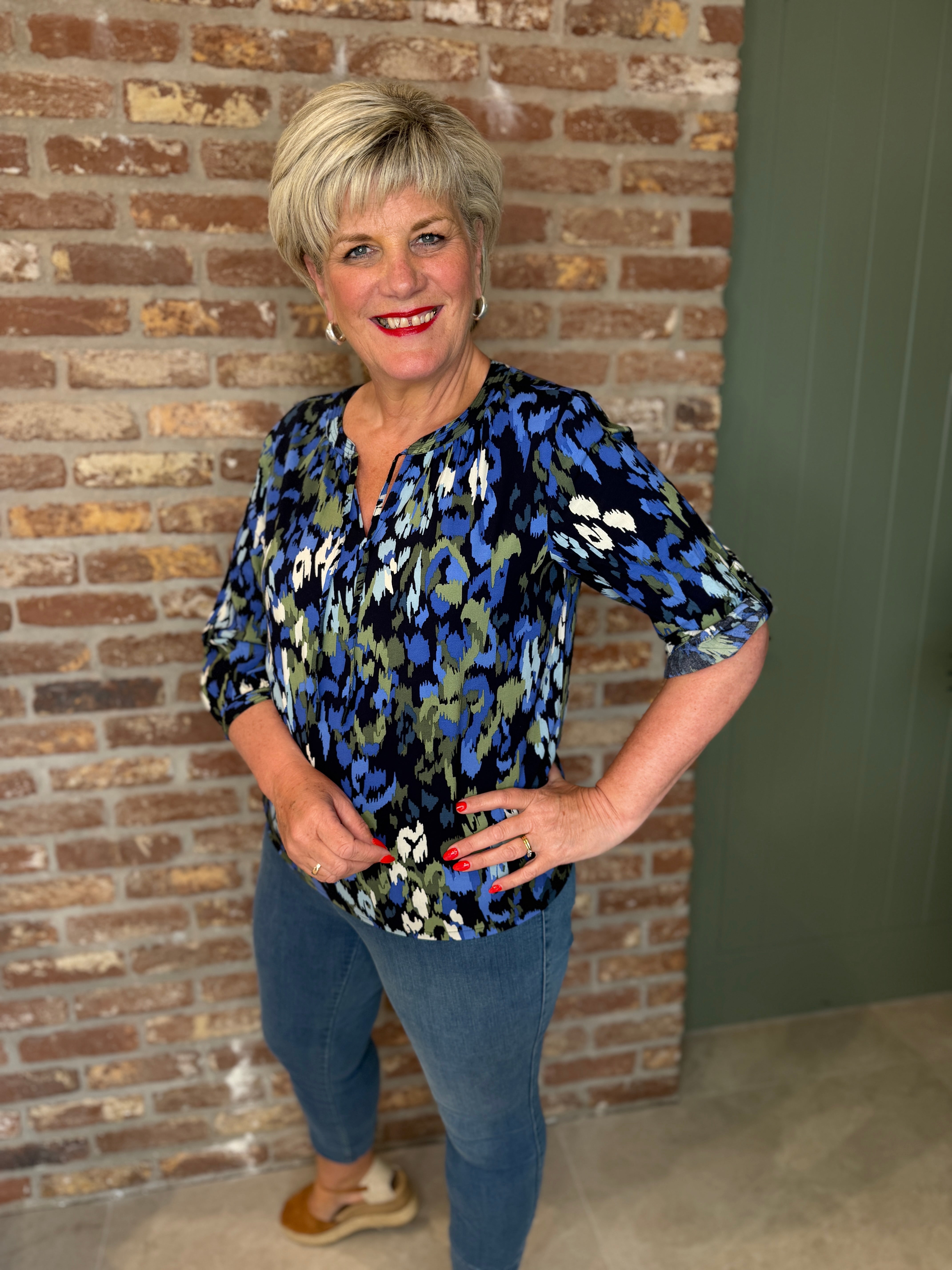 Cecil Patterned Blouse In Urban Dark Blue