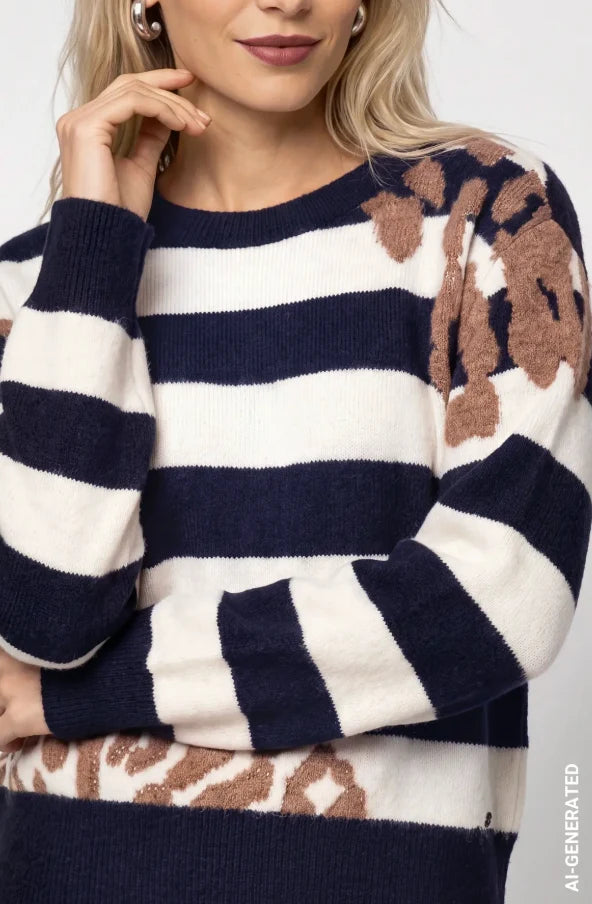 Striped patterned jumper in dark blue