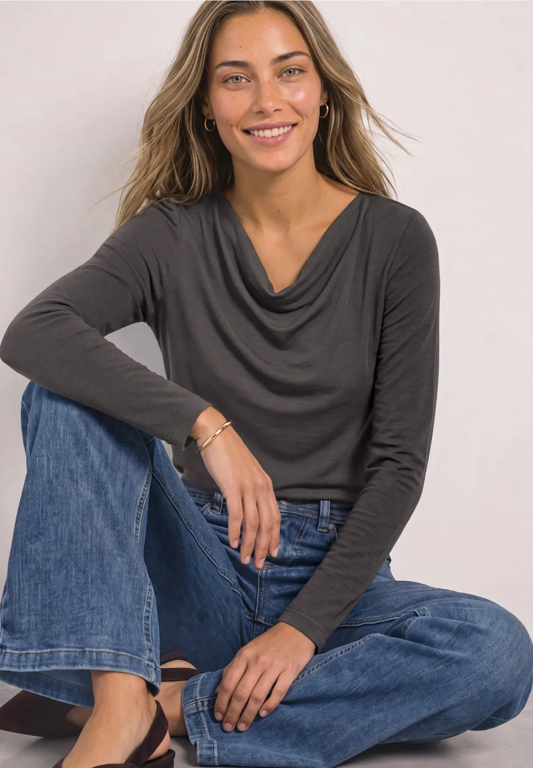 Silk waterfall top in black coffee