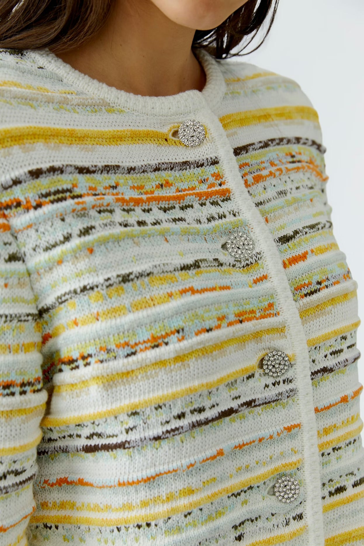 Oui Jacquard Knit Jacket In White & yellow