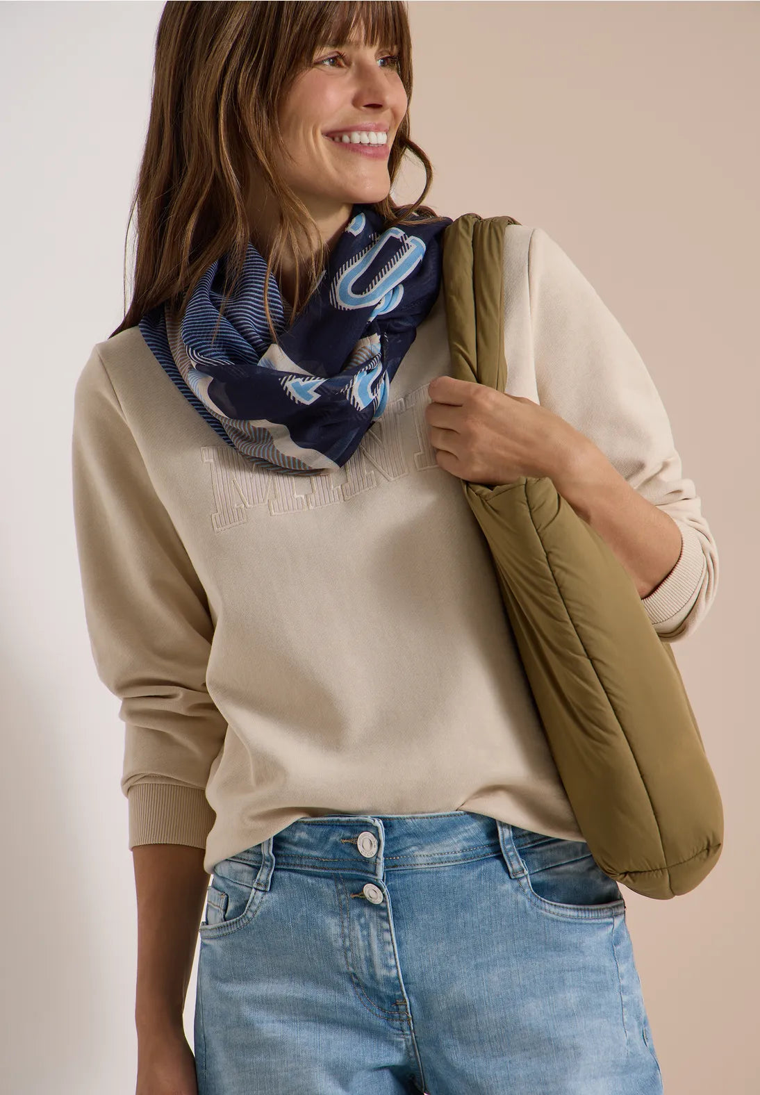 Patchwork print loop snood in navy multi