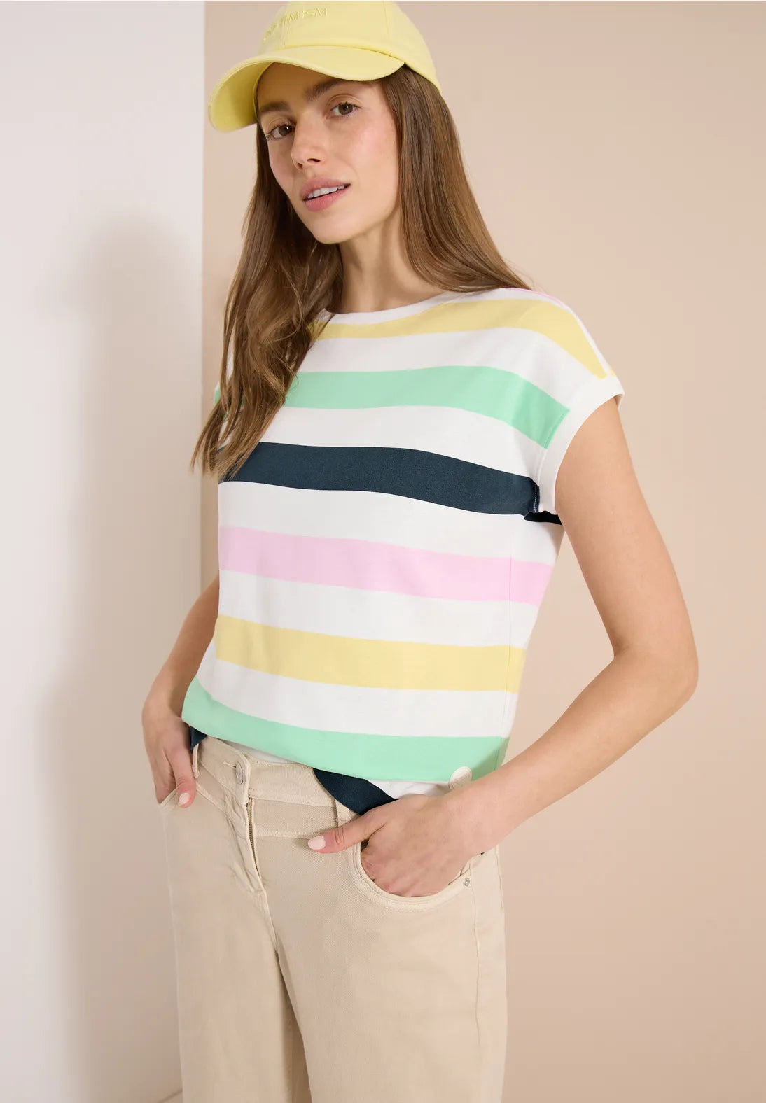Cecil multi stripe T-shirt in Vanilla White