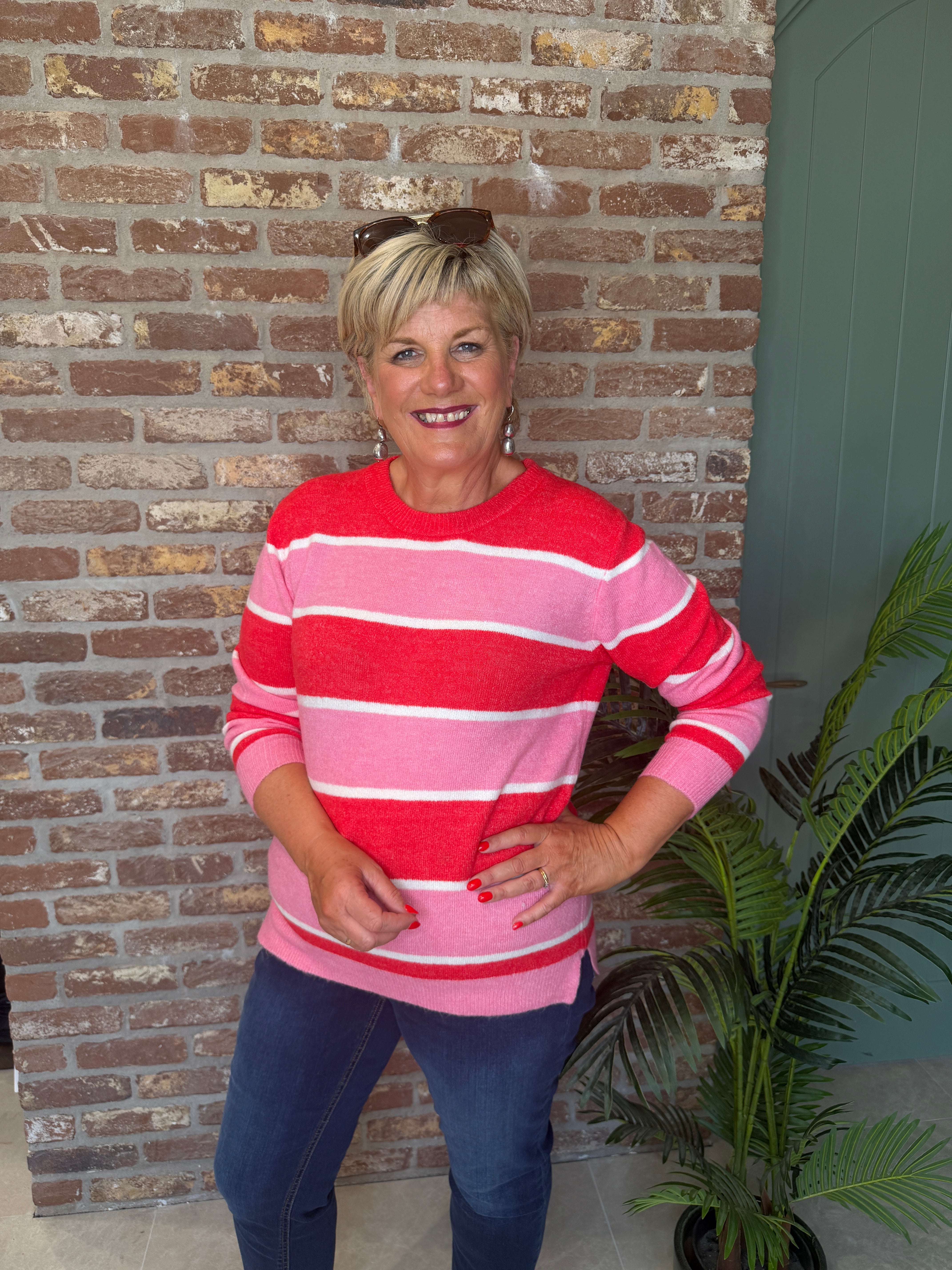 Ichi Ihedeen striped Pullover In Red & Pink multi