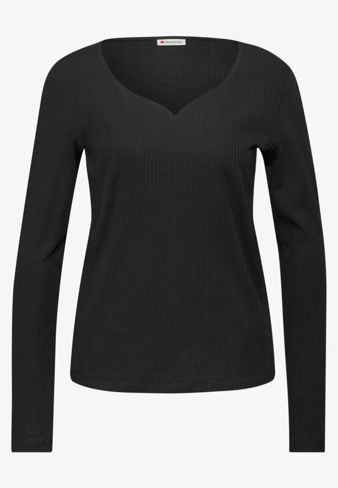 Street One Ribbed Heart Neckline Top In Black