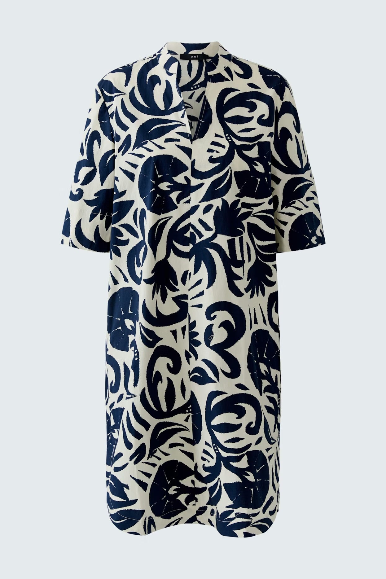 Oui Floral Dress In Dark Blue & White