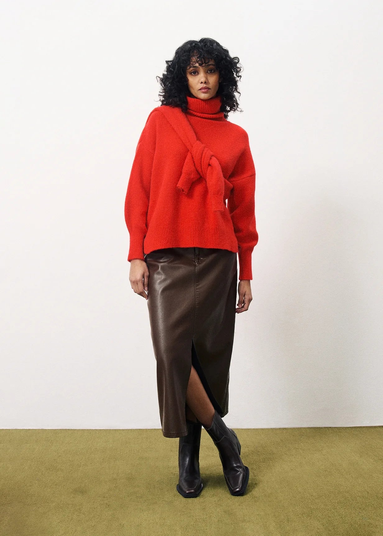 FRNCH Jupe Faux leather Skirt In Chocolate