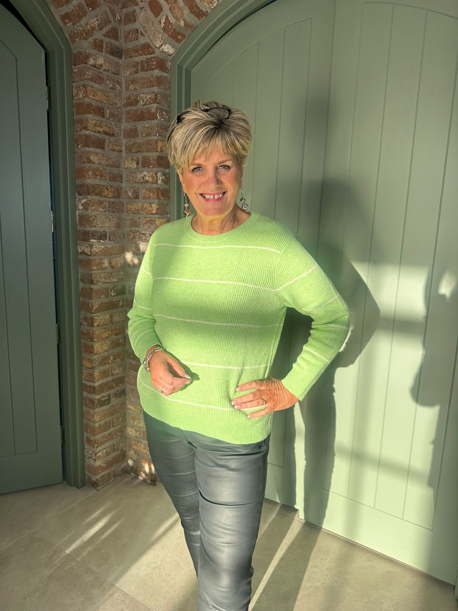 Cecil Striped Knit In Bamboo Green