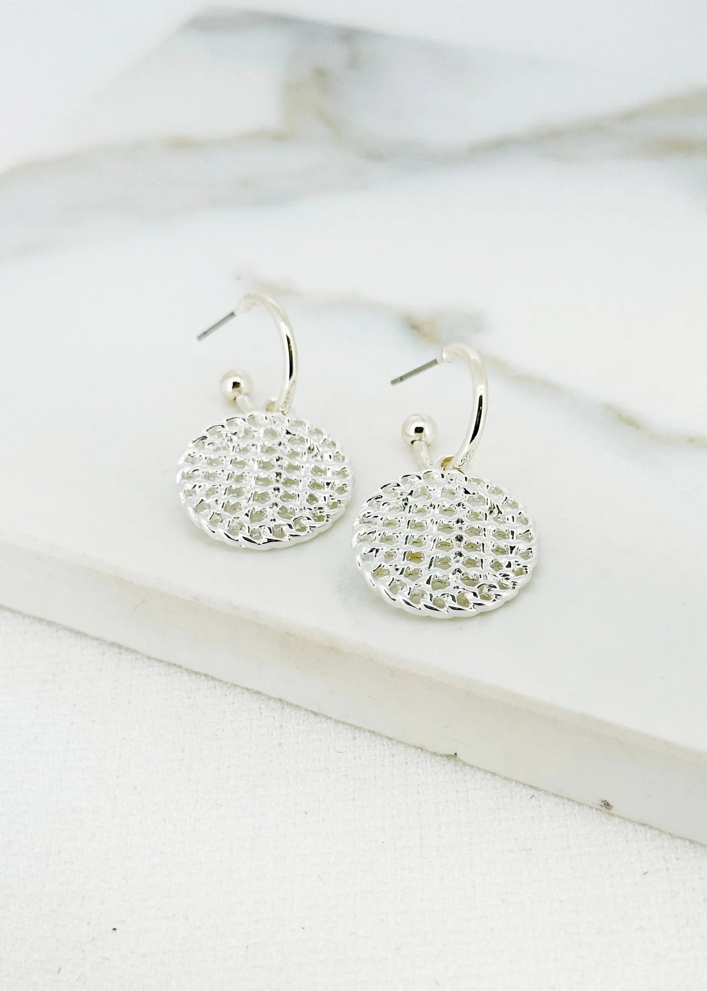 Envy Textured Circle Earrings In Silver