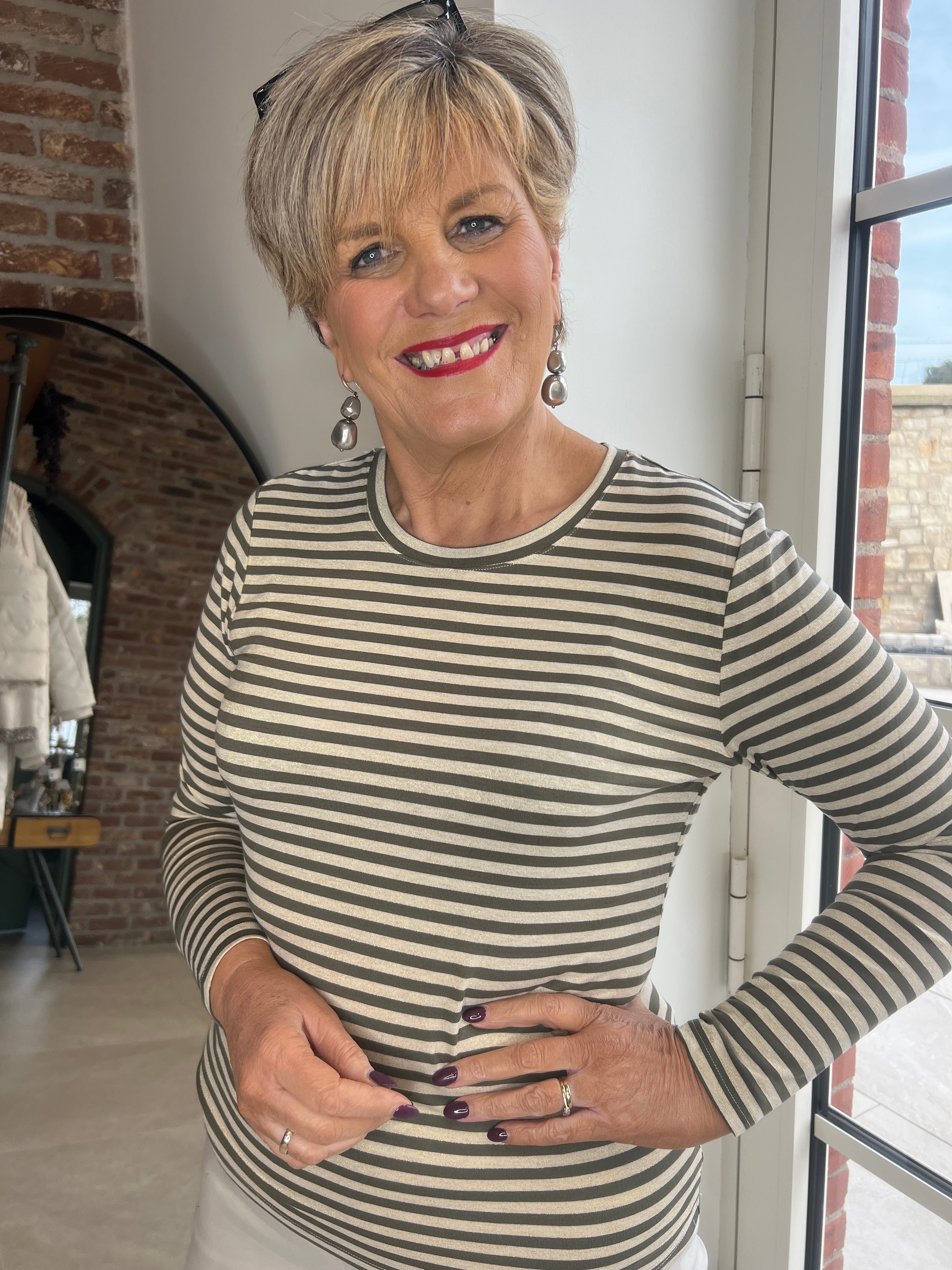 Nümph Nurixie Striped Top In Khaki multi