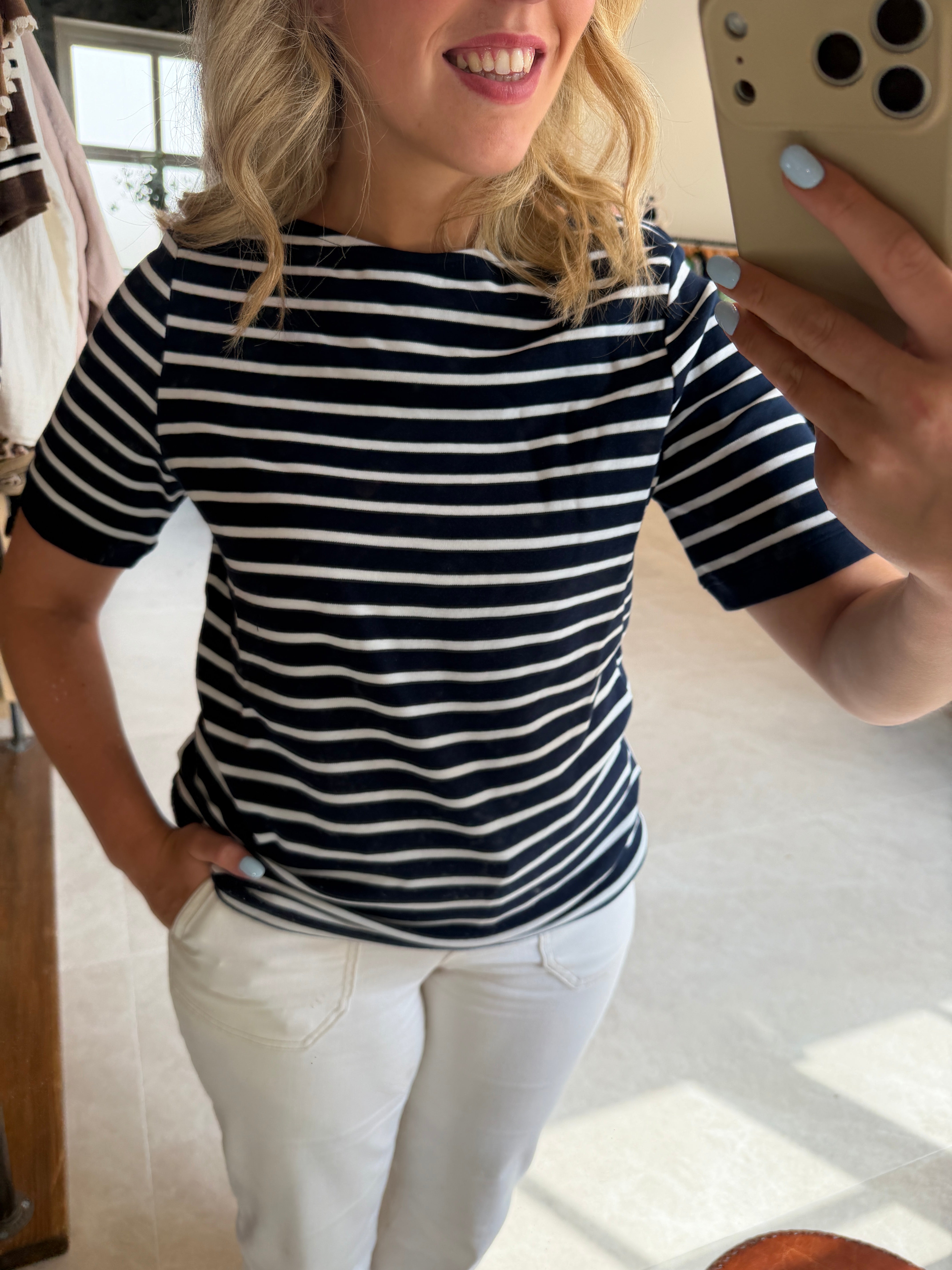 Street One boat neck Top in Darkest Blue