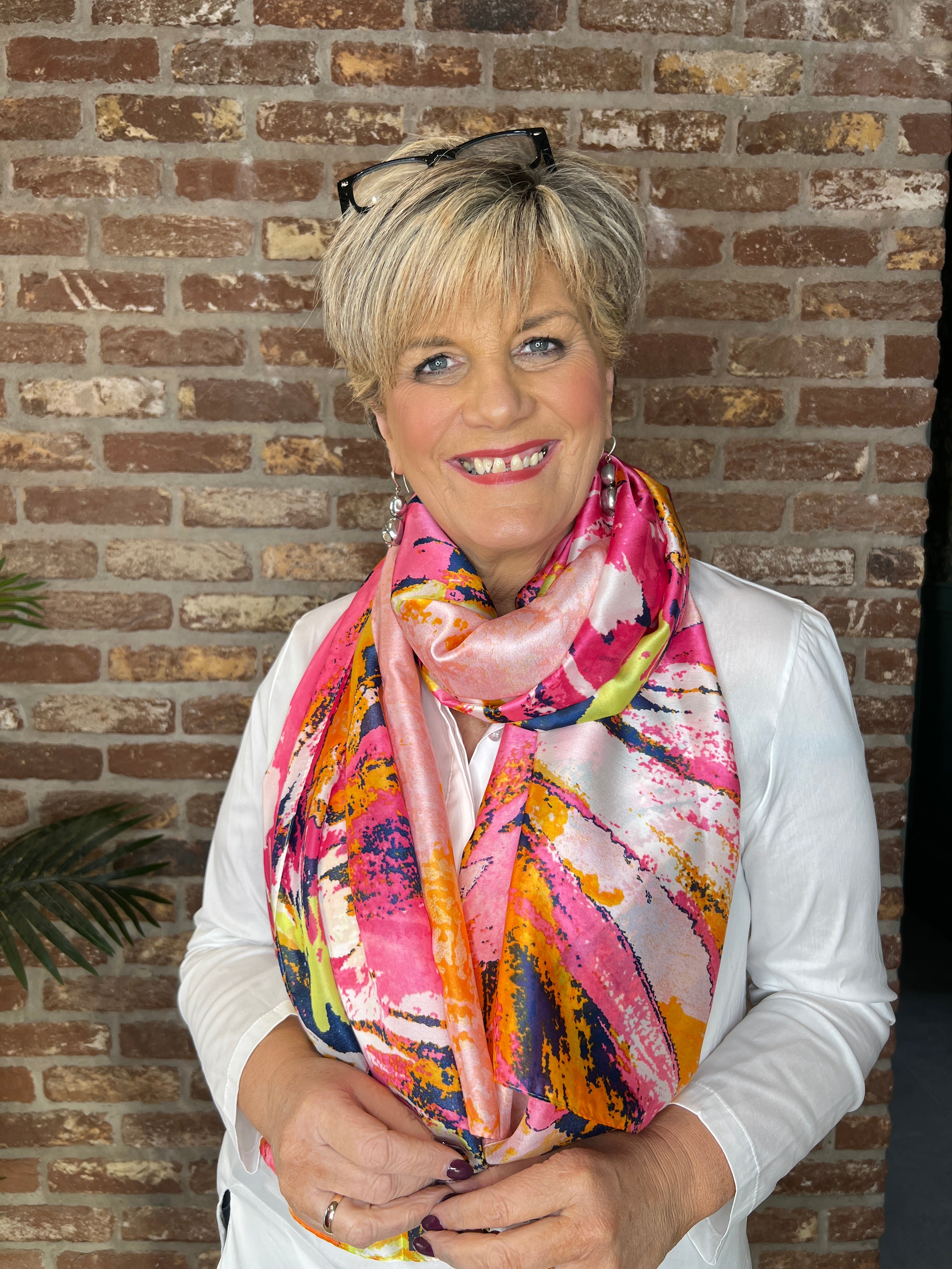 Pipa Patterned Scarf In Pink & Orange Multi