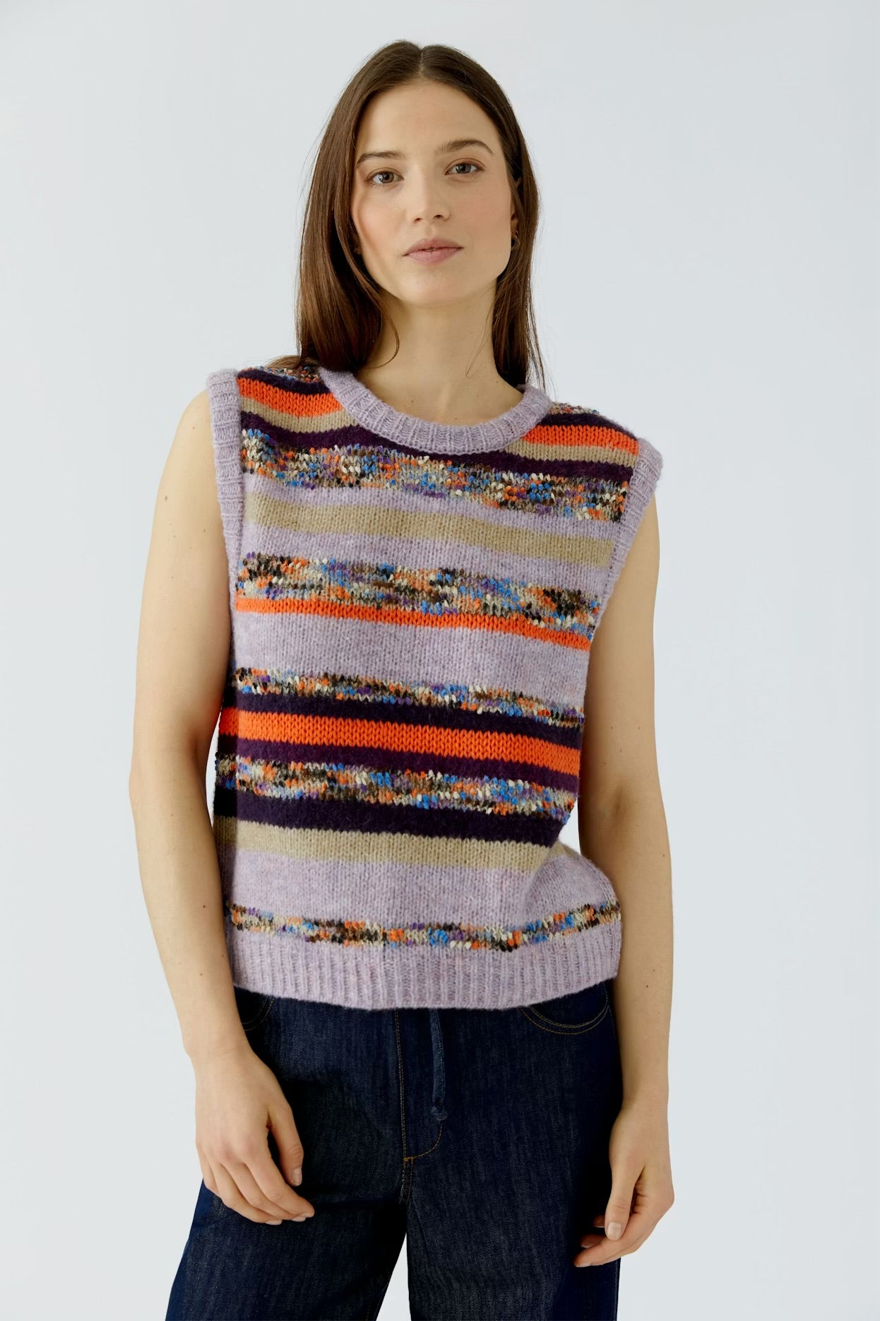 Oui Pullover Vest In Lilac Camel