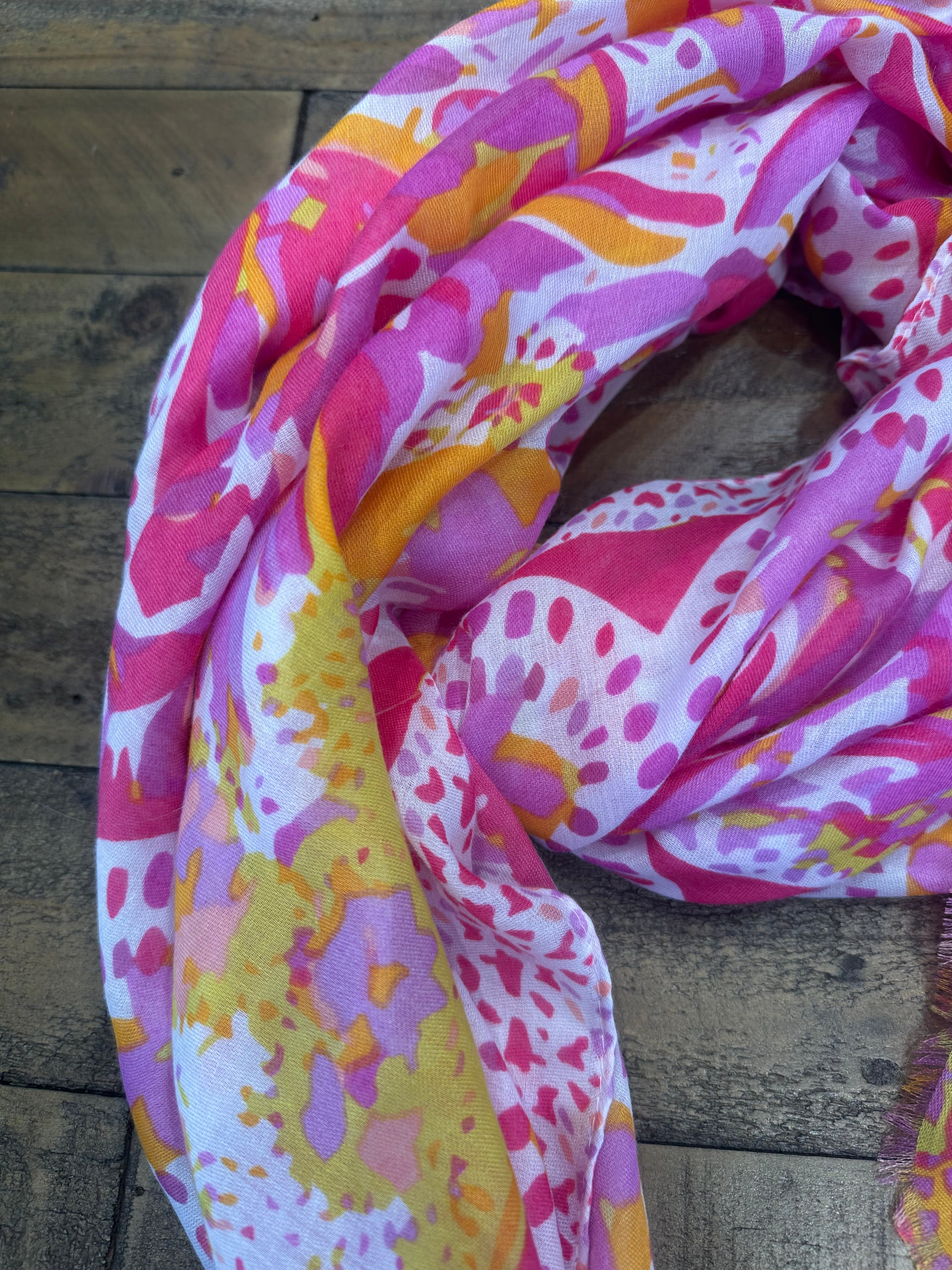 Polly Watercolour Flower Scarf In Hot Pink