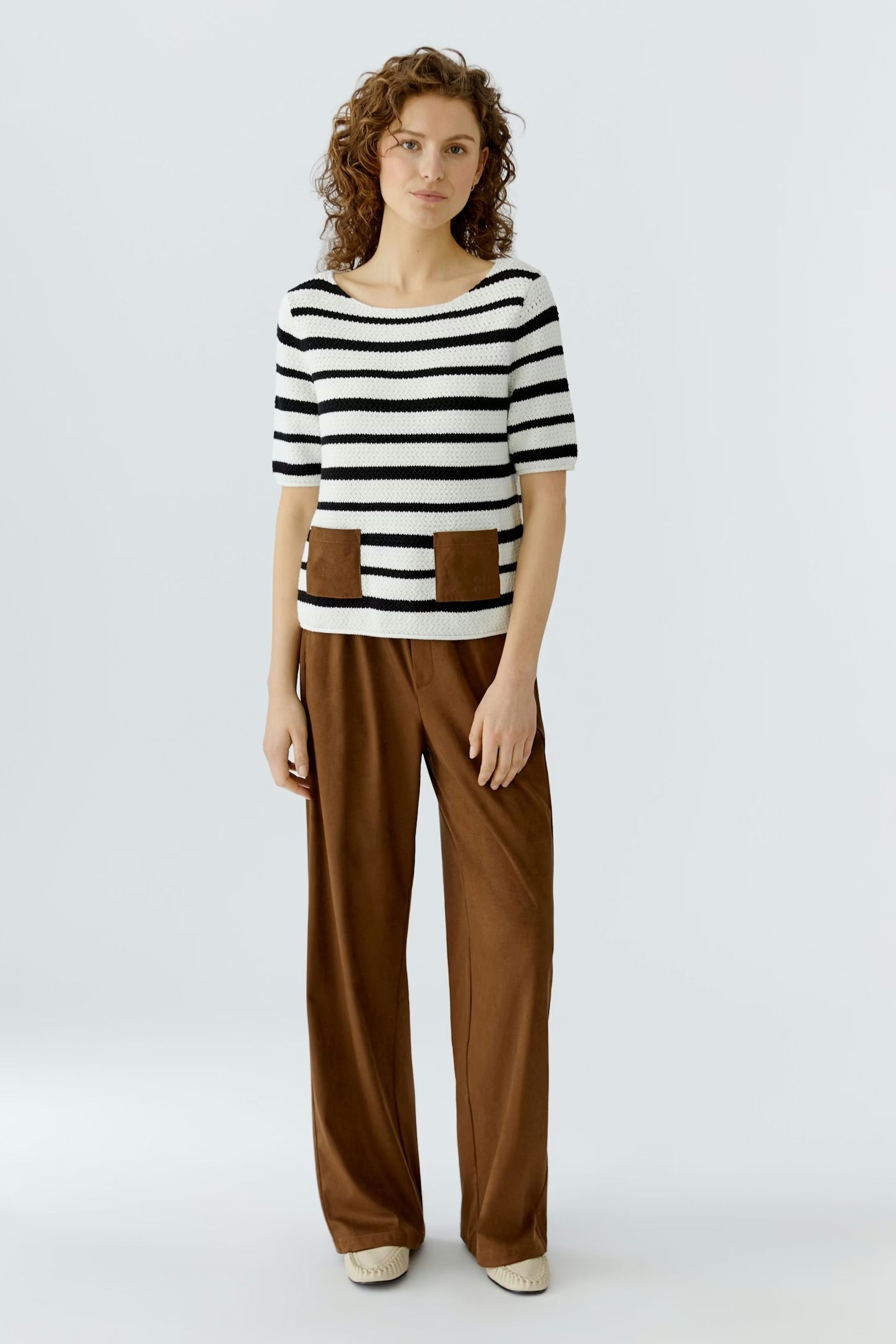 Oui Striped Pullover In White & Black