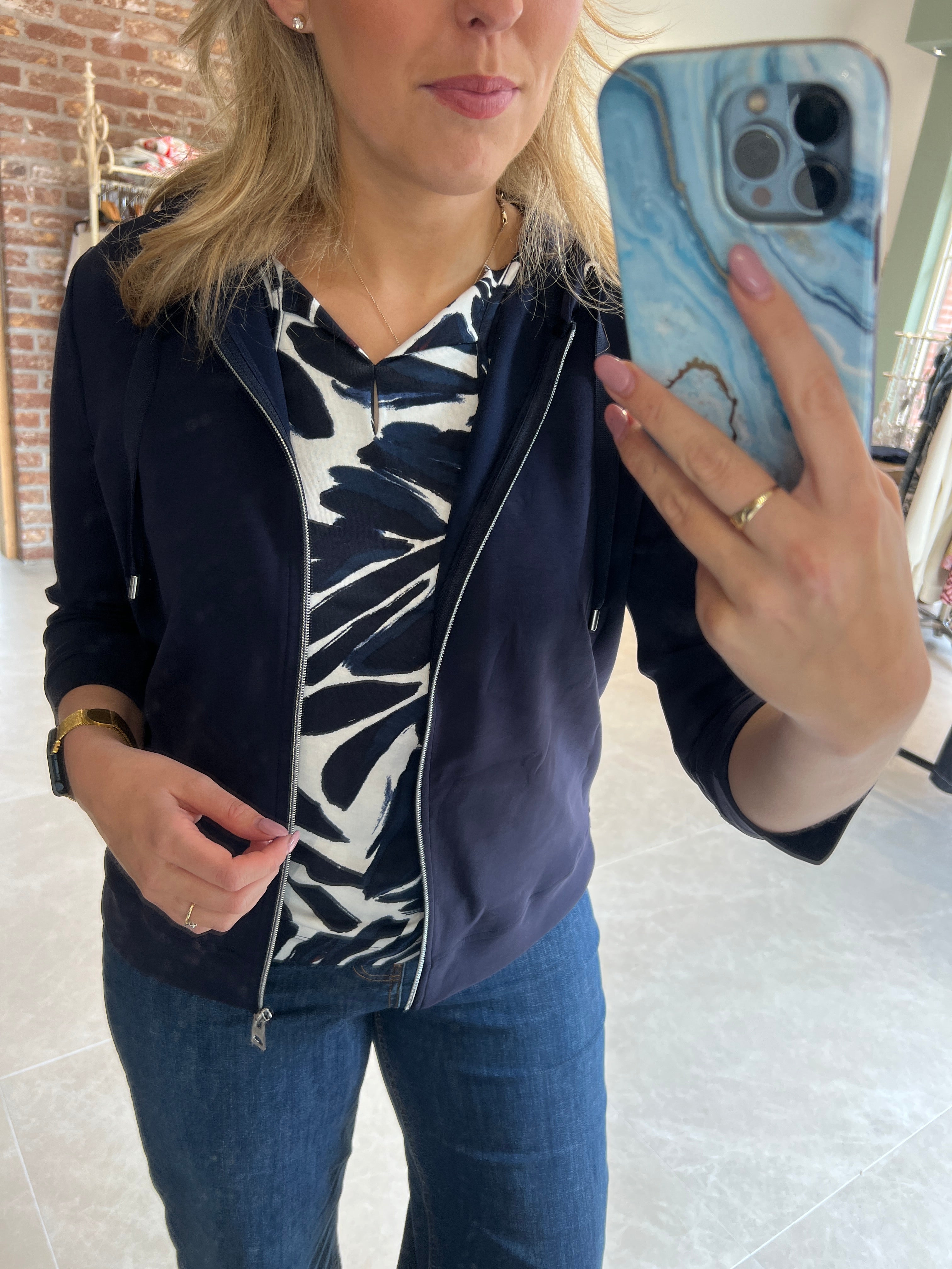 Cecil Soft Hooded Jacket In Urban Dark Blue