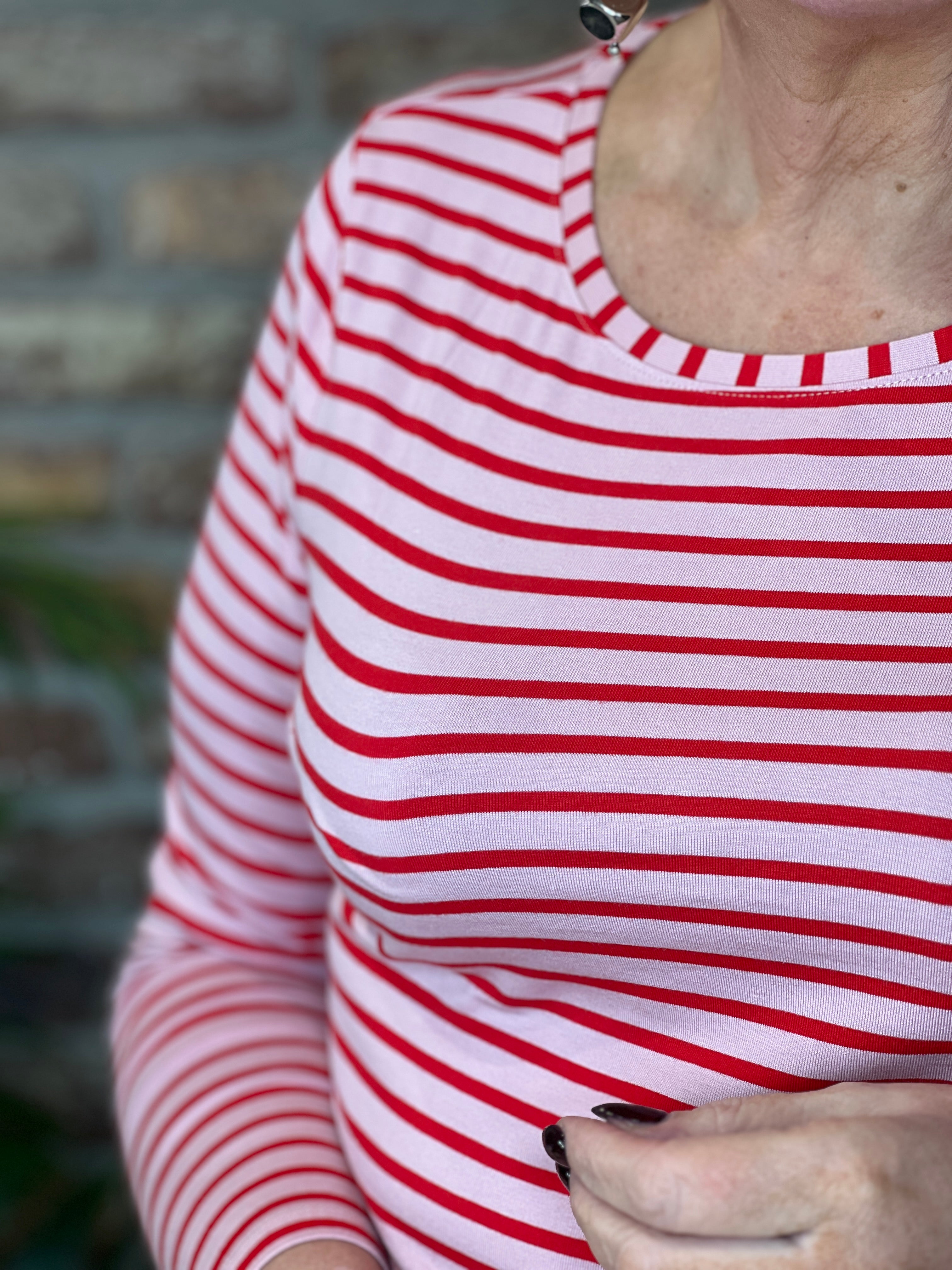 Oui Striped Top In Pink & Red
