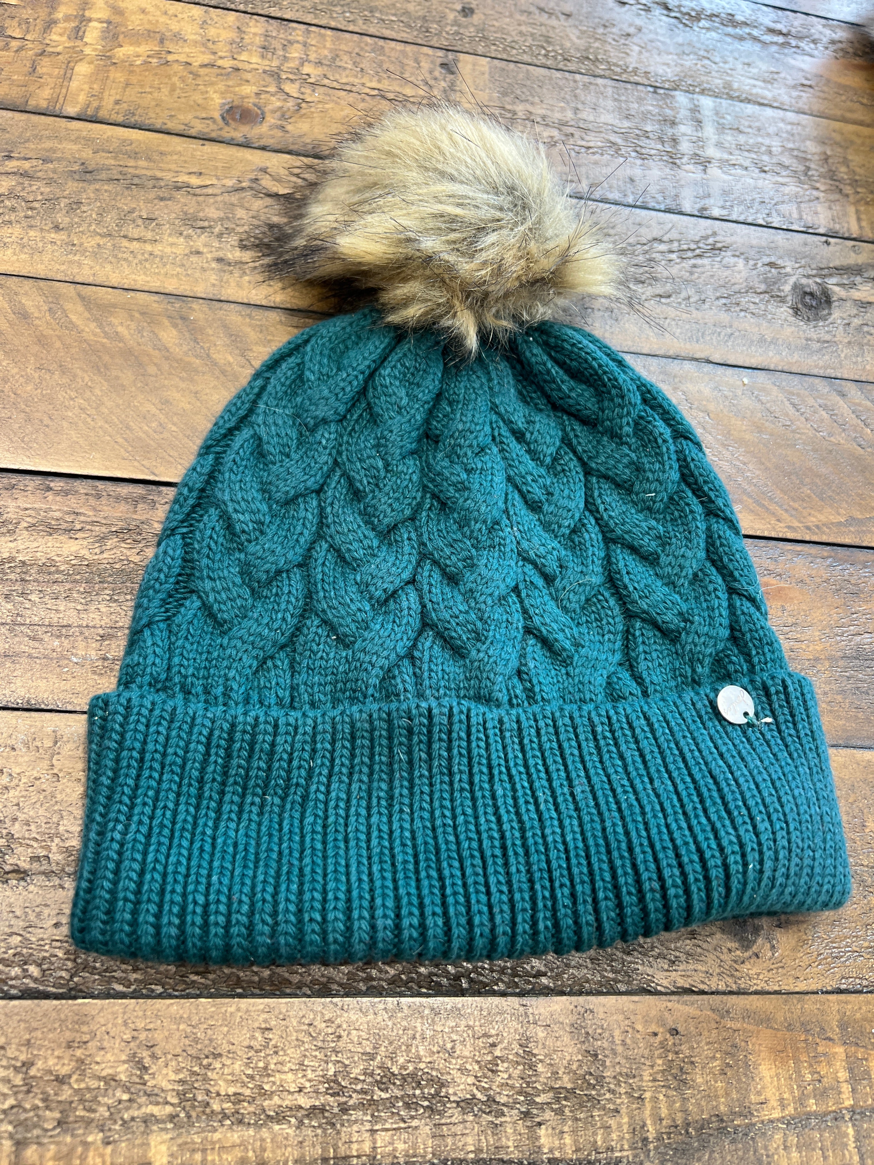 Joules Elena Cable Beanie In Bottle Green