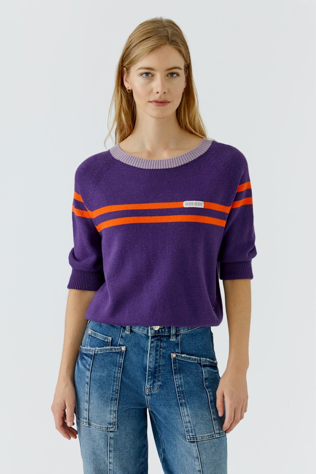 Oui Pullover Jumper In Dark Violet Orange