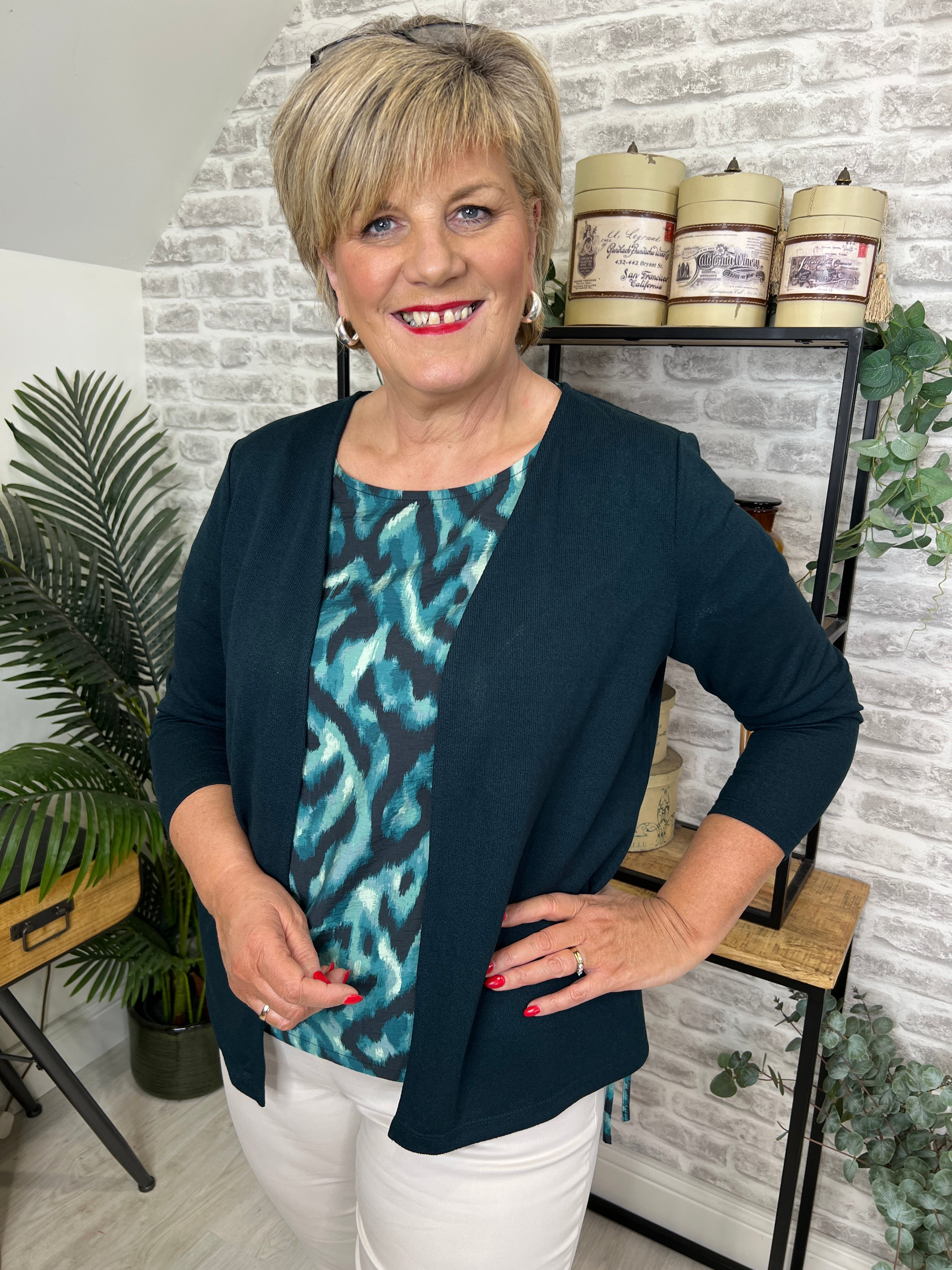 Street One Nette Summer Cardigan In Hunter Green