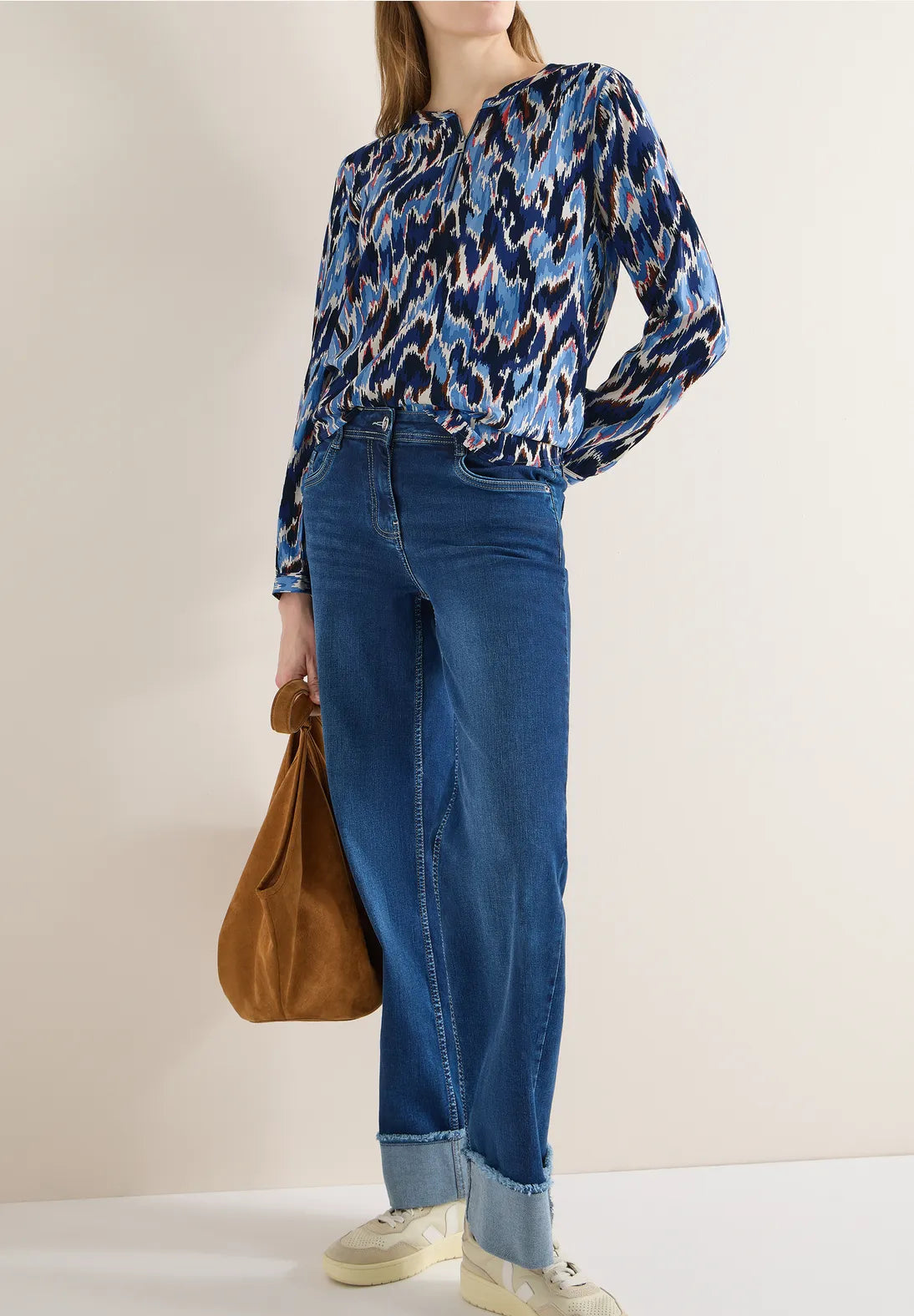 Cecil Print Zip Blouse In Cloud Blue