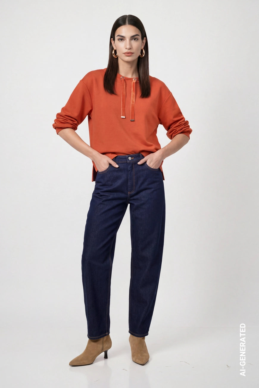 Sweatshirt with velvet drawstrings in pumpkin