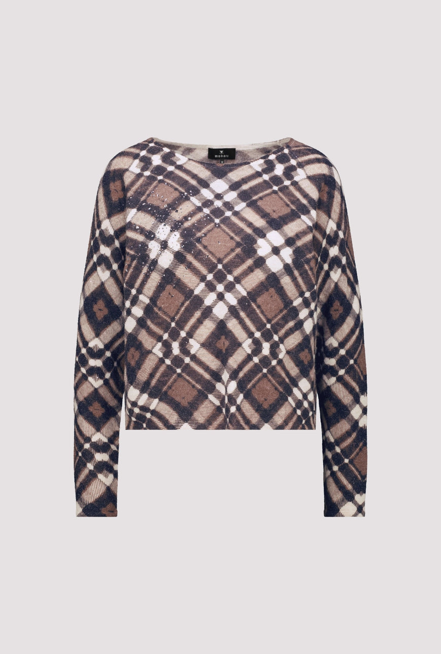 Check pattern pullover in chocolate brown multi
