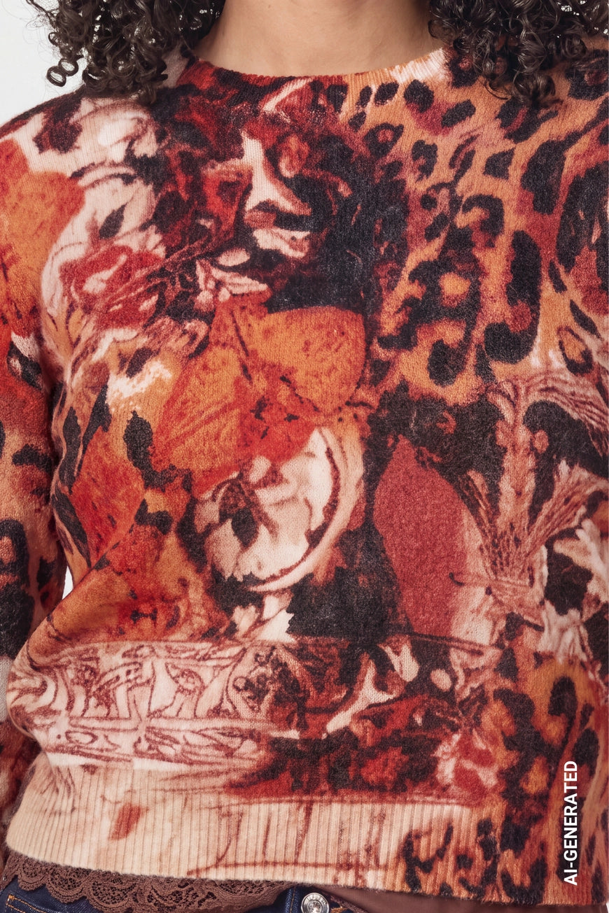 Leopard print pullover in autumn red