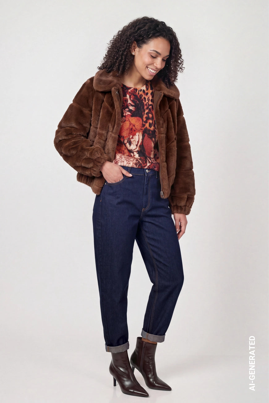 Leopard print pullover in autumn red