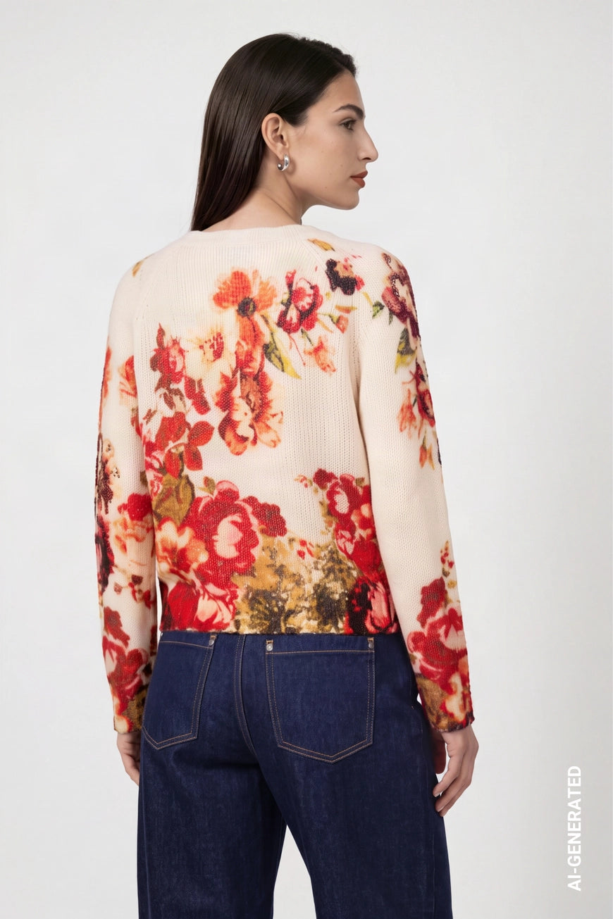 Floral pattern pullover in autumn red